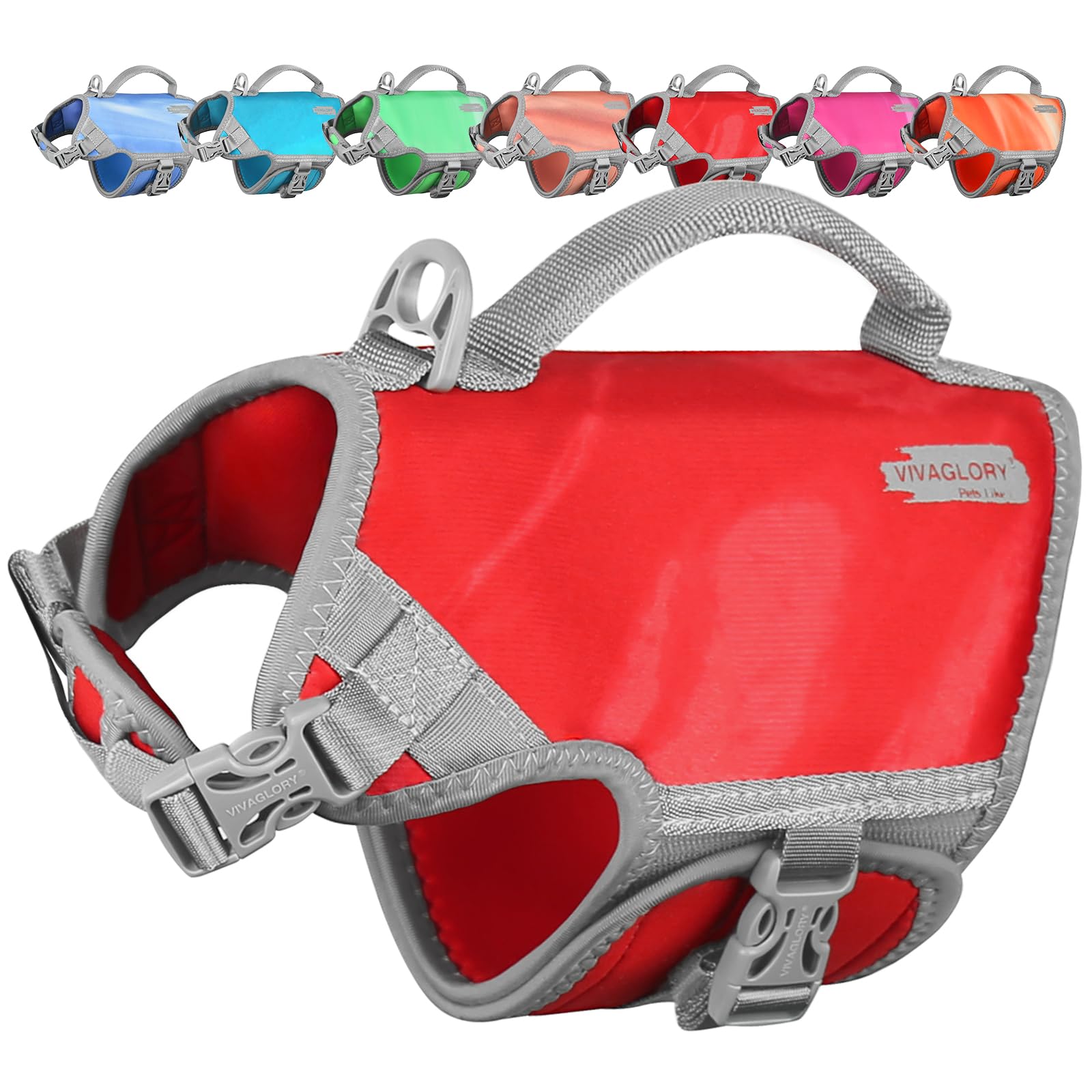 VIVAGLORY Neoprene Dog Life Jacket, Dog Buoyancy Aid for Swimming & Boating, Life Vest with Handle