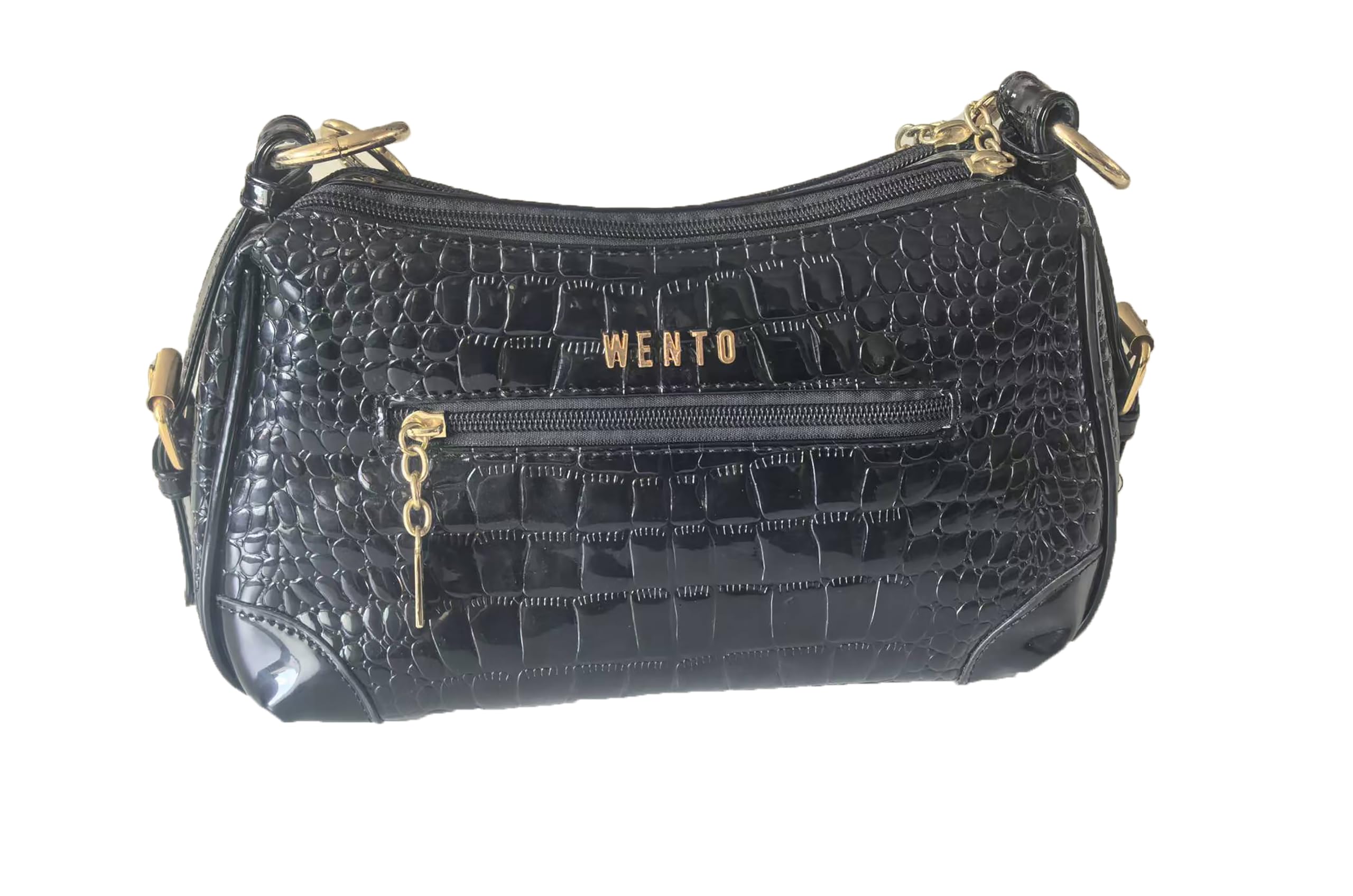 Wento Black shoulder bag Alligator Leather HandBags for Women Girl Black Purses Crossbody Bag Black Wallets