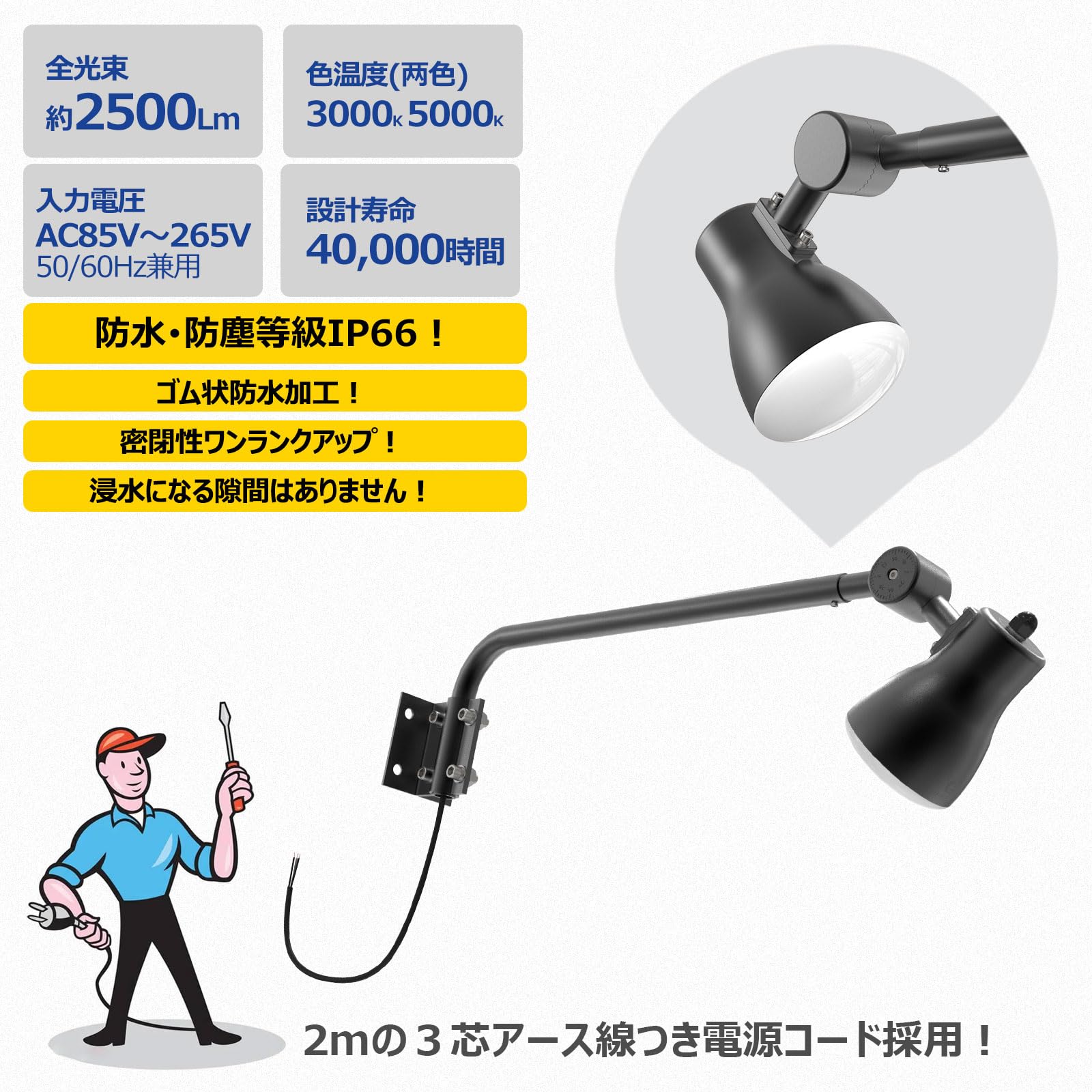 Amazon.co.jp: GOODGOODS 3個セット ledライト led投光器 アームライト 