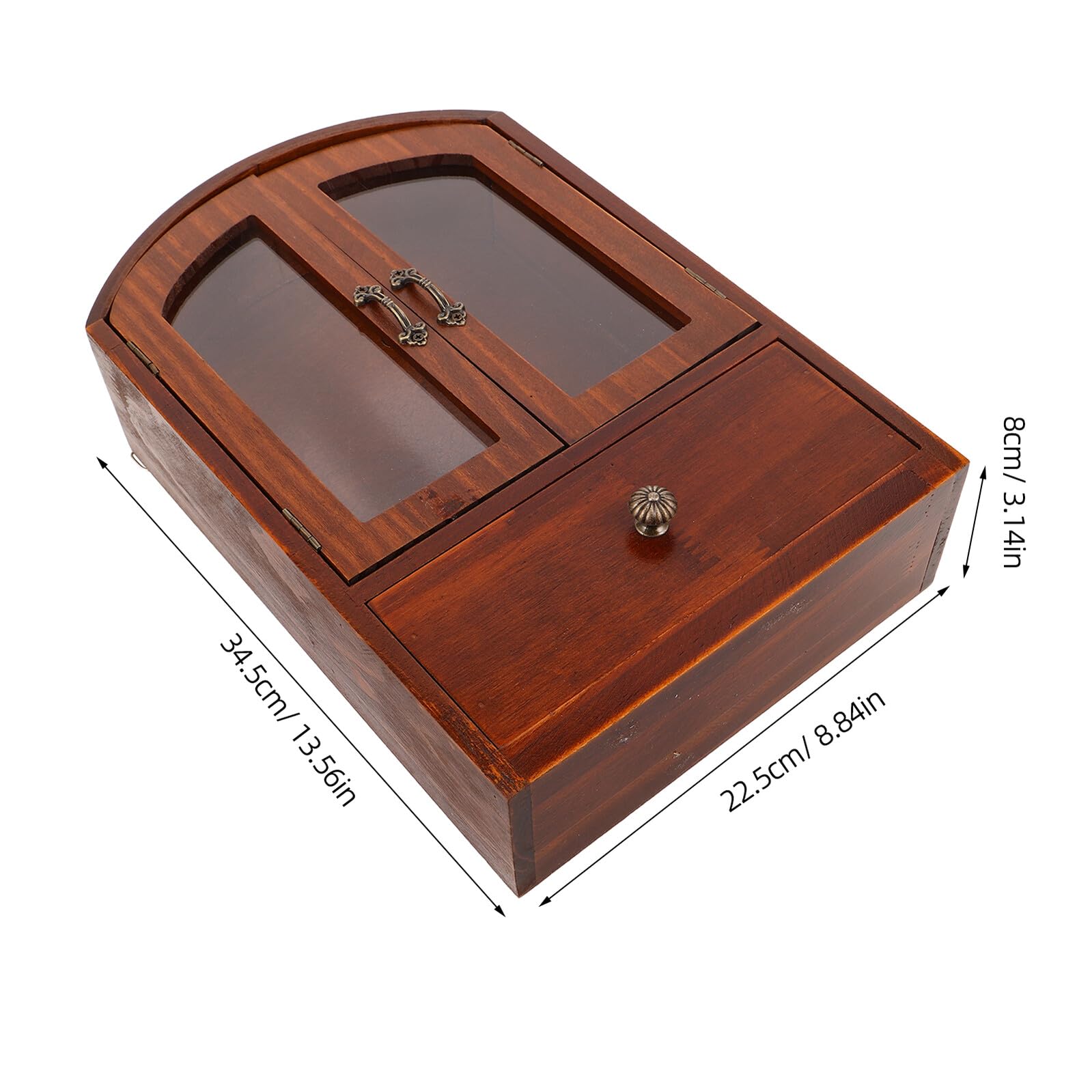 Drewniany pulpit w stylu vintage z eleganckimi szklanymi drzwiami – wielofunkcyjna szafka do przechowywania przyborów do makijażu i artykułów biurowych, solidna mała jednostka z szufladą dla szybkiego