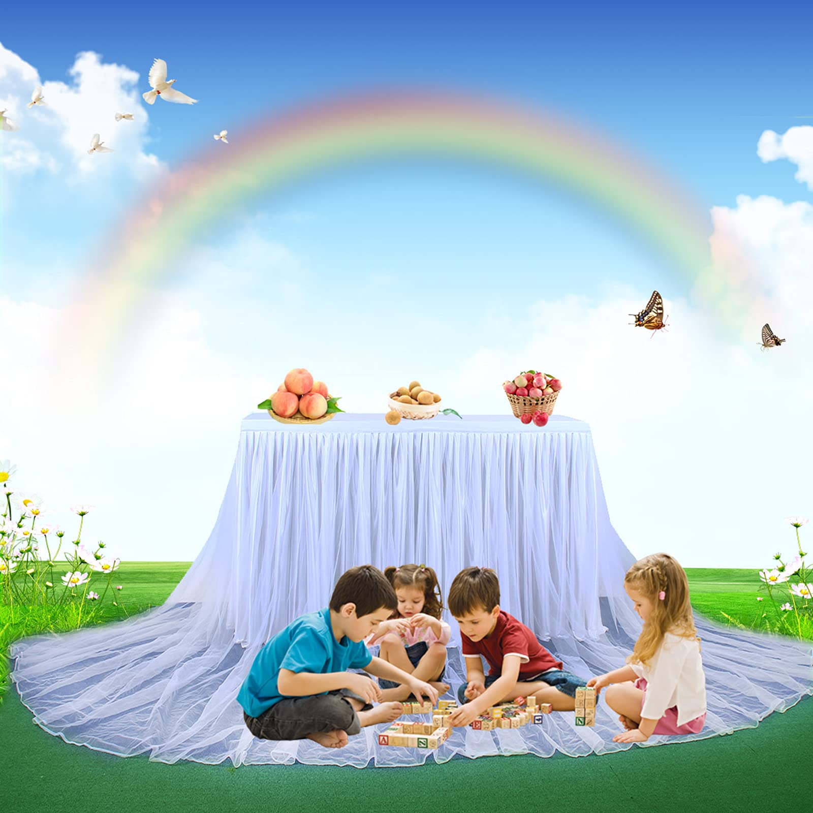 Tulle Gonna da Tavolo Copertina per Doccia per Bambini Matrimonio Parti Decorazione Bianco,14 FT (L427cm×H77cm)