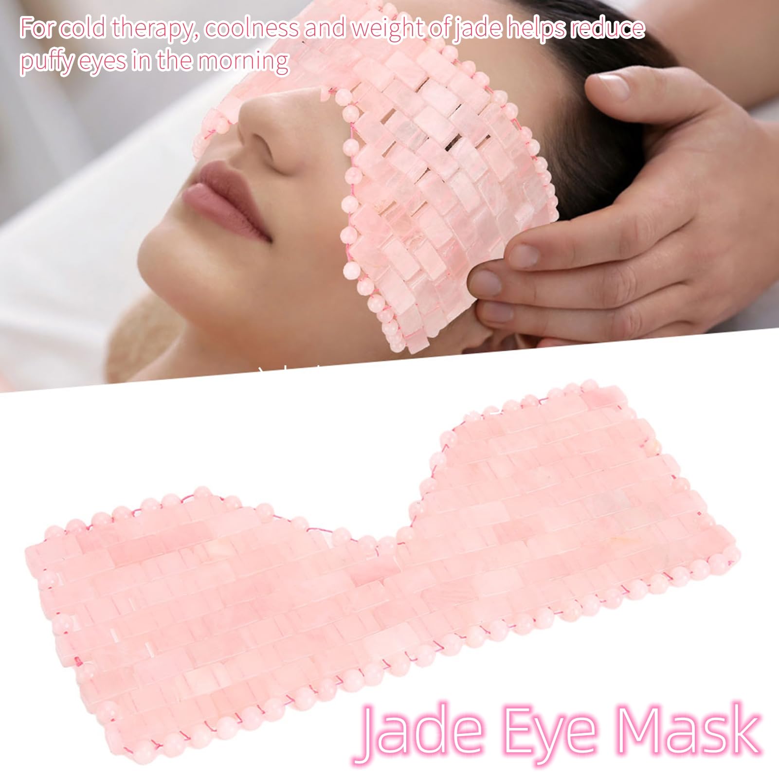 Masque Rafraîchissant pour les Yeux en Pierre de Jade pour les Yeux Gonflés, Soulage et Favorise le Sommeil, avec des Pierres Froides et Apaisantes, Masque de Massage Oculaire Thérapeutique (rose)