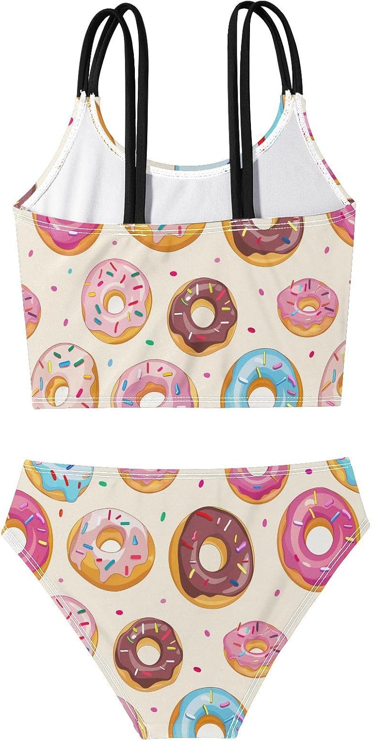 visesunny Girls Two Piece Swimsuits Donut Pattern Girl's Bikini Sets Bathing Suits for Girls Size 5-12Y