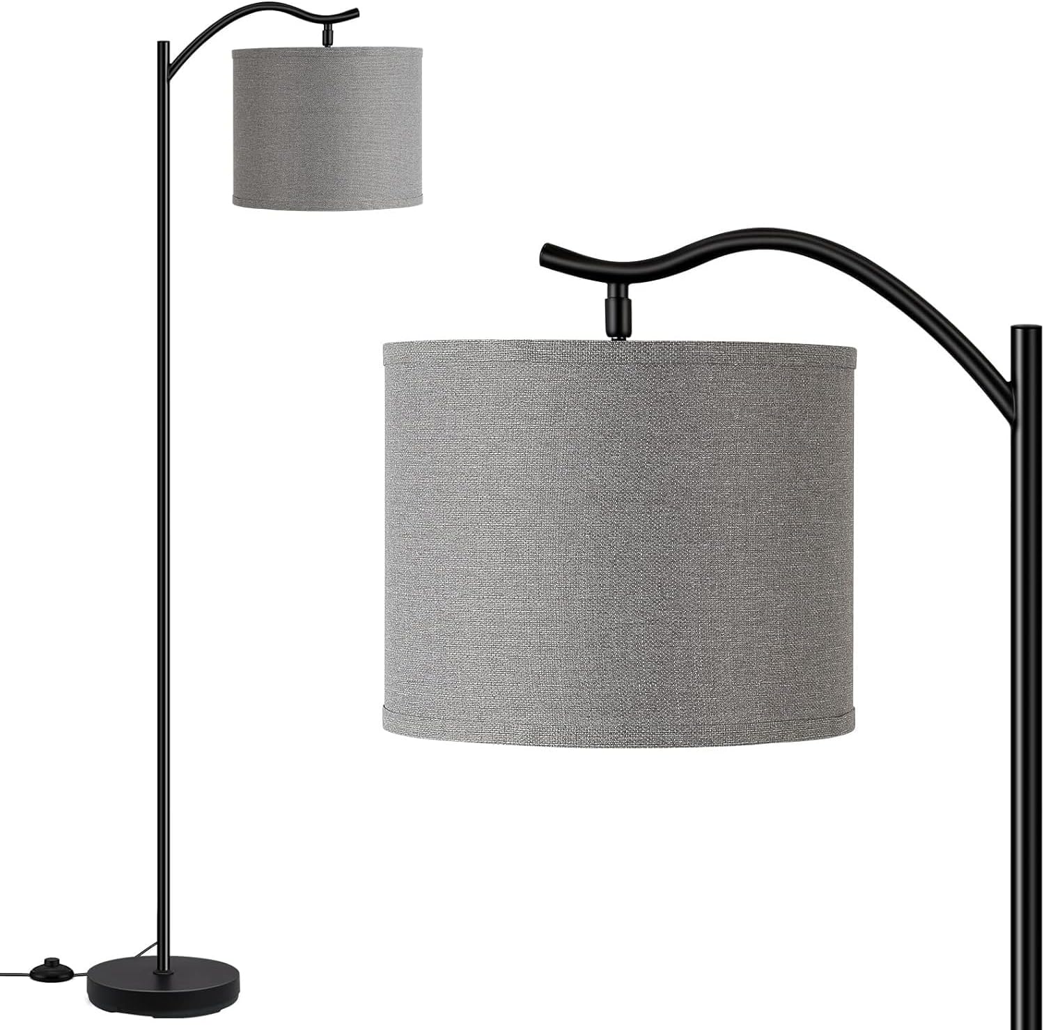 Floor Lamp with Linen Shade, Arched Modern Standing Lamp