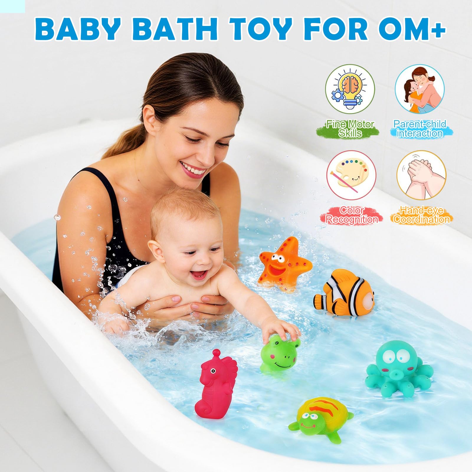 No Hole Mould Free Baby Bath Toys for 1+ Year Old 6Pack Toddler Bath Toys for Babies, Sea Animal Swimming Pool Toy Kids Water Play Toy for Boys Girls — view 5