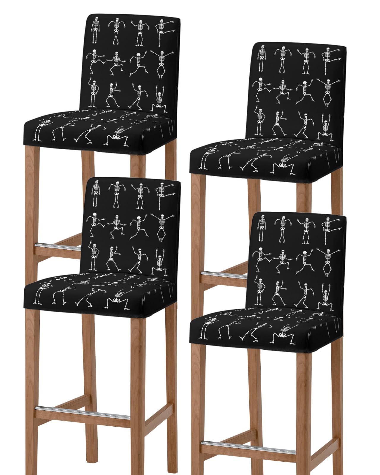 Halloween Bar Stool Covers Stretch Pub Counter Stool Chair Slipcover with Backs, Removable Washable Stool Chair Covers for Dining Room Cafe Chair Seat Cover 4 Pack Funny Cute Skull Horror Black