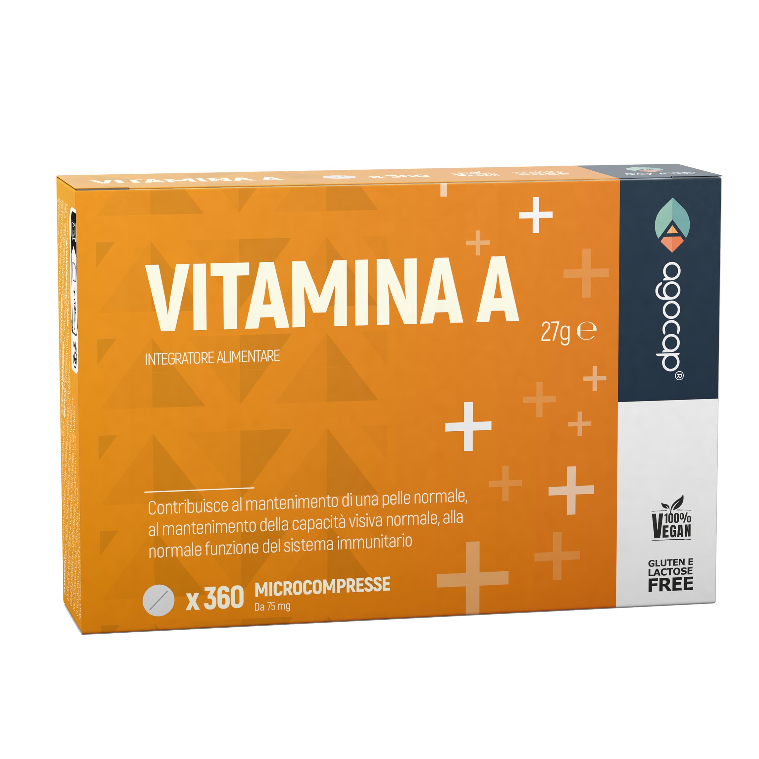 Vitamina A pura, 360 microcompresse ad alto dosaggio | 1200mcg per compressa di Vitamina A, 4000ui ad alta biodisponibilità | Agocap, Integratore Vitamin A, fatto in Italia
