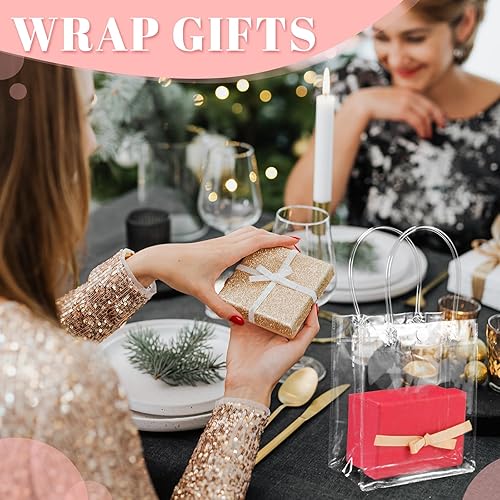 Miniatura 6 de NEXXXI Bolsas de regalo transparentes con asa, paquete de 55 bolsas de plástico, pequeñas bolsas de regalo para bodas, fiestas y más, 5.9 x 5.1 x