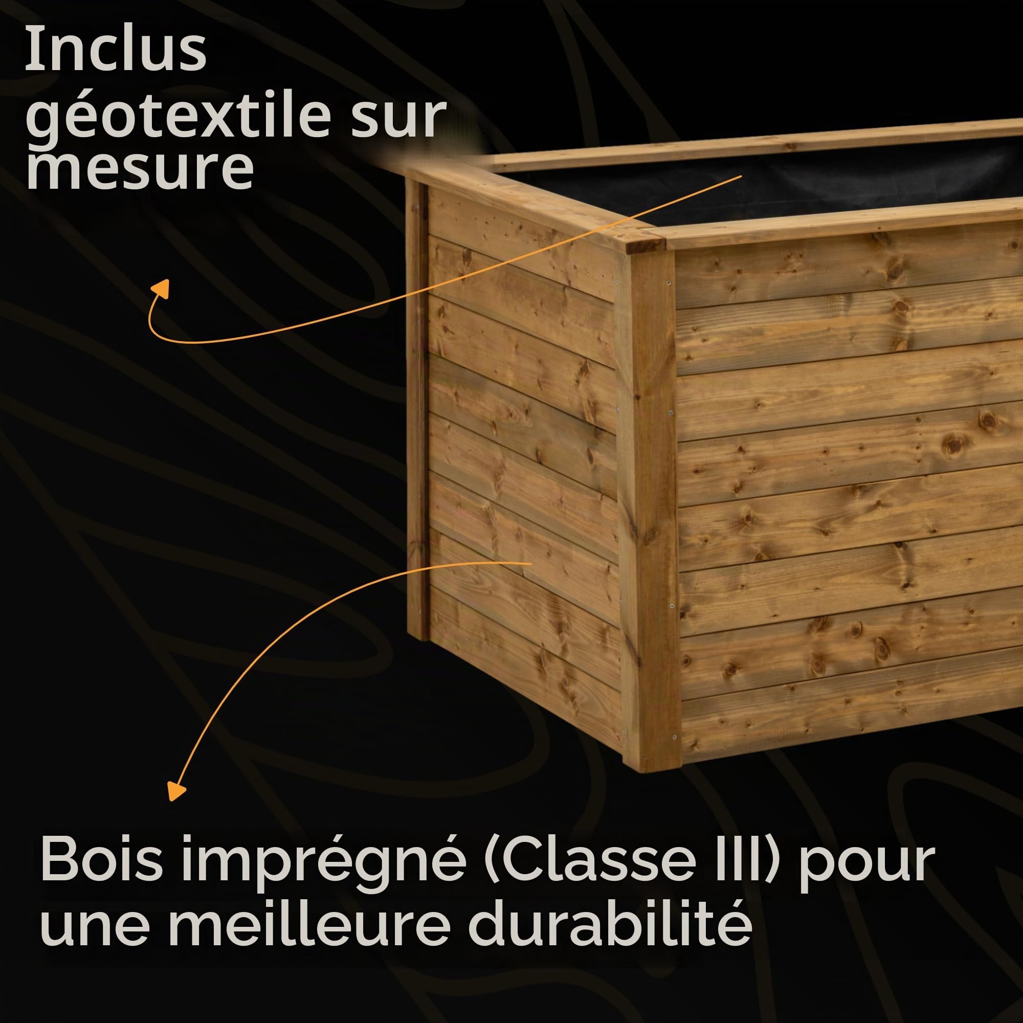Carre Potager Exterieur Bois, Bac Jardiniere Surélevé Fabriqué en Europe (Géotextile Inclus, Bois Imprégné) [Grand]
