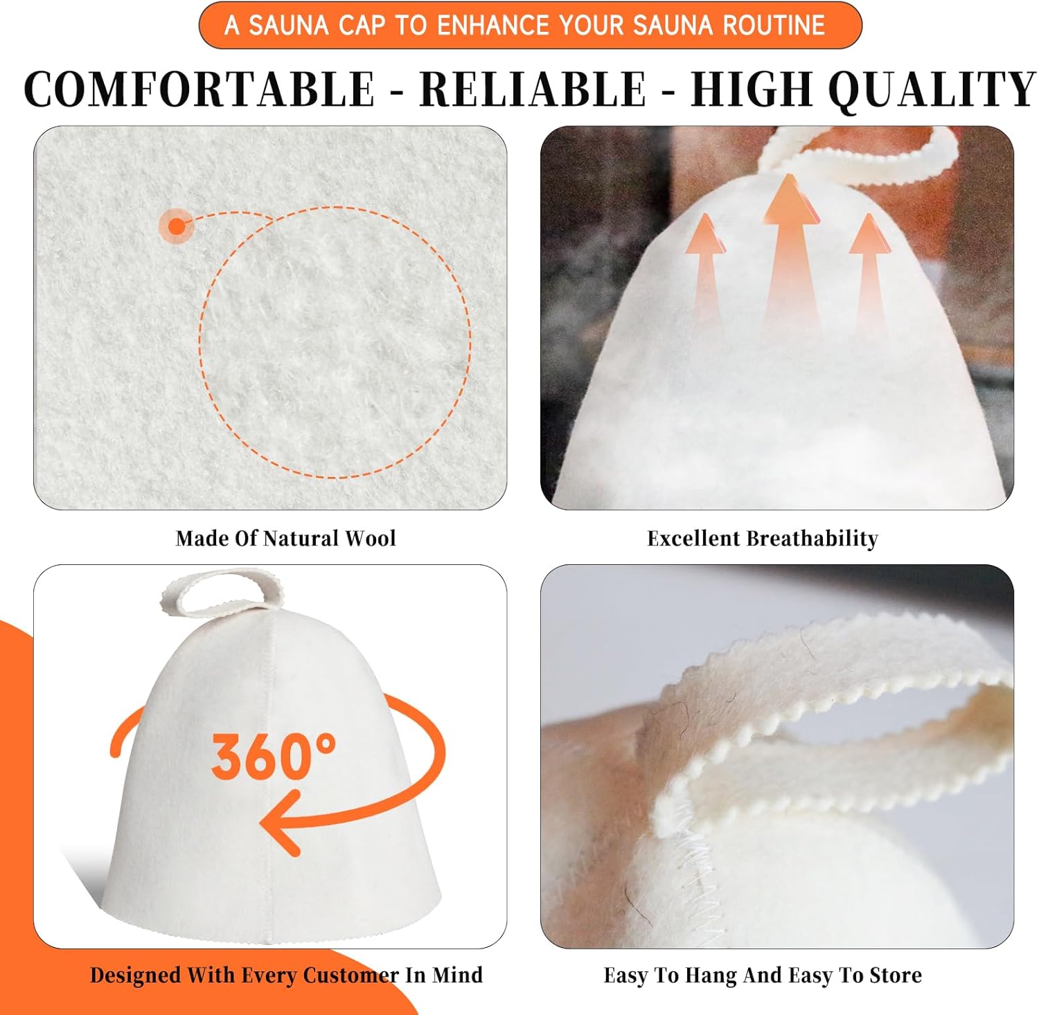 Sauna Hat, Natural Wool Sauna Hats for Men and Women, Sheep Hat Bath Cap Water Absorbent High Temperature Resistant Heat Insulation, Comfortable, Breathable, Handmade, Sizes for Men, Women and Seniors - Image 4