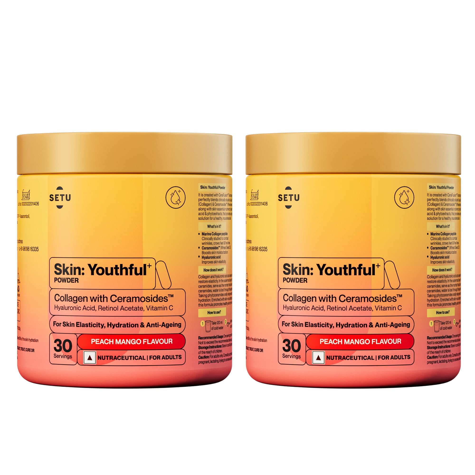 Setu Skin: Youthful with 8g Marine Collagen + Ceramosidesโข for 4X Faster Hydration | Supplement to Reduce Wrinkles, Fine Lines & Support Healthy Skin | Collagen Powder For Women & Men | (60 Servings)