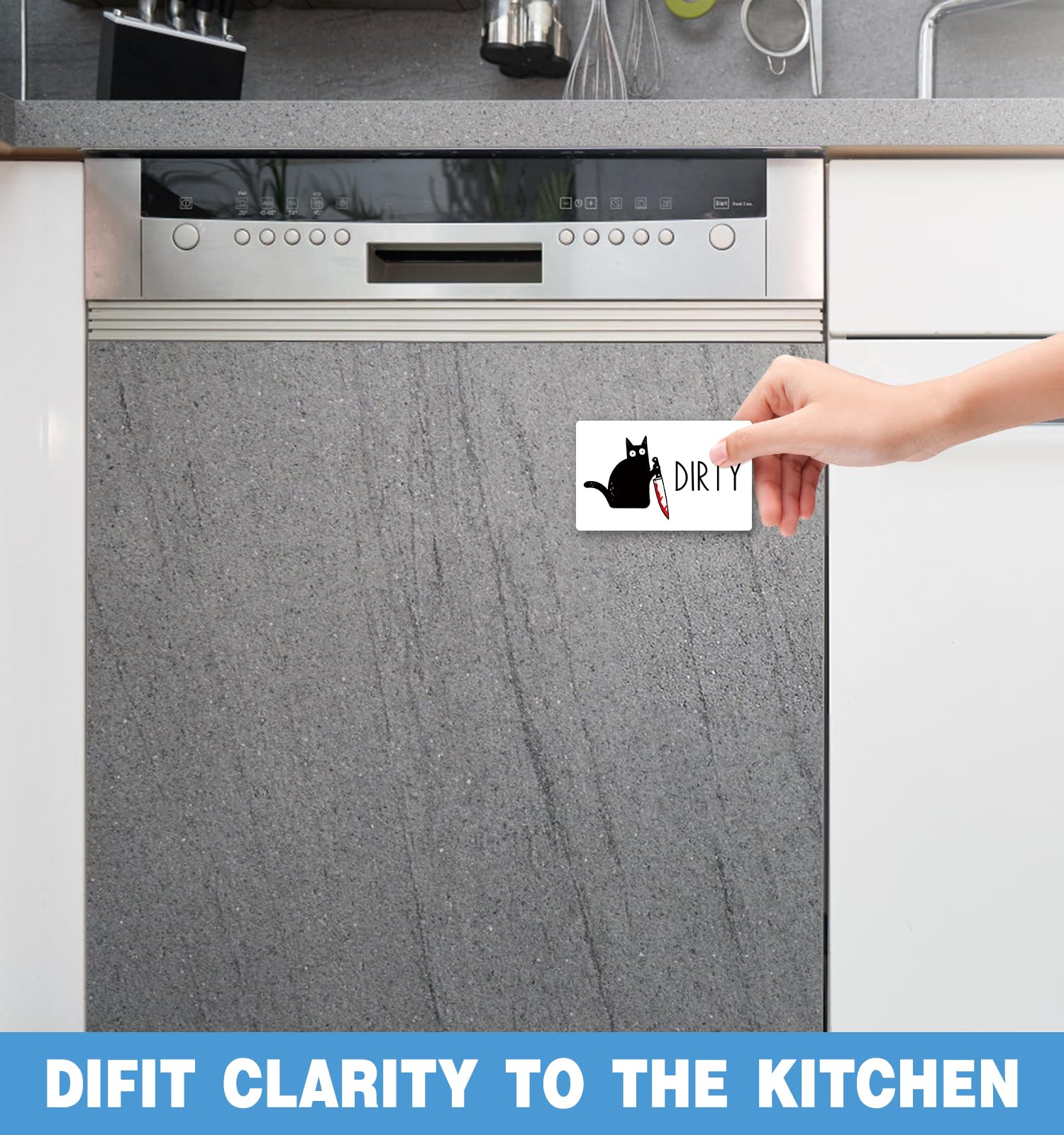 Funny Black Cat Dishwasher Magnet - Clean/Dirty Sign, Double Sided, For Kitchen Organization - View #2