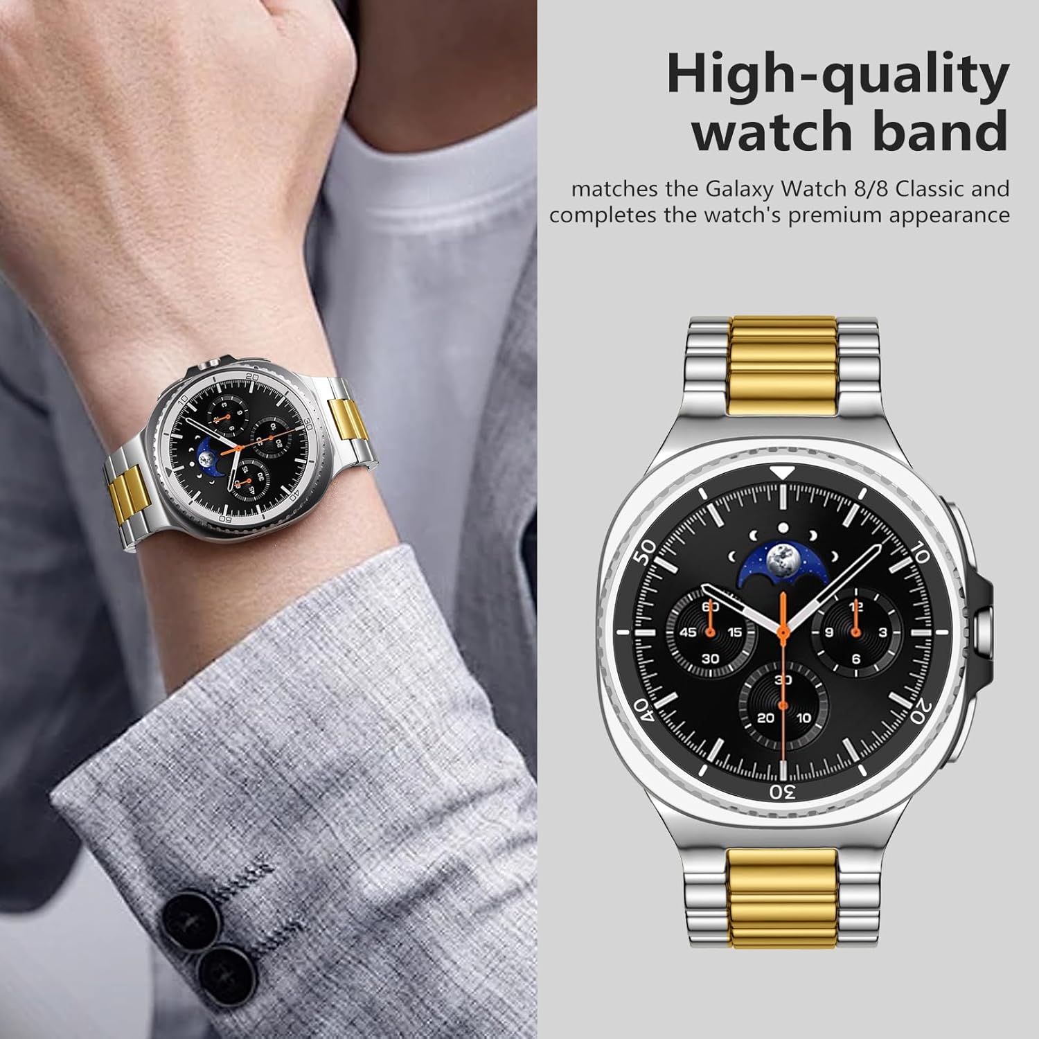 Lerobo Stainless Steel Band Compatible with Samsung Galaxy Watch 8 7 6 5 4 FE 40mm 44mm 45mm/Galaxy Watch 8 Classic 6 4 Classic 43mm 47mm 42mm 46mm, 20mm Metal Replacement Band for Men Women