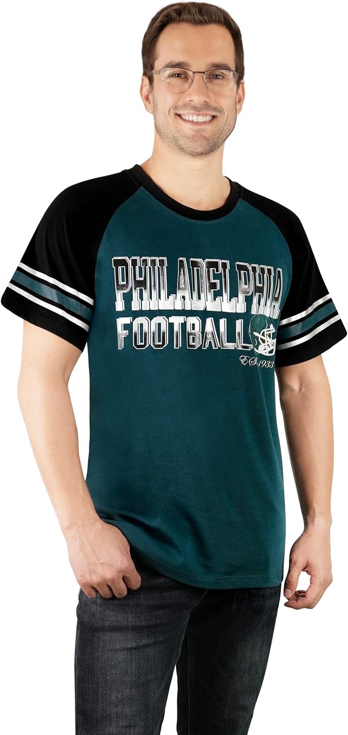 Mens Football Fans Athletic City Raglan T-Shirts - Midnight Green & Black