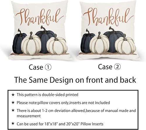 Miniatura 6 de Kawani Juego de 2 fundas de almohada de calabazas azules y blancas de 18 x 18 pulgadas, juego de 2 fundas de almohada de otoño de Acción de Gracias,