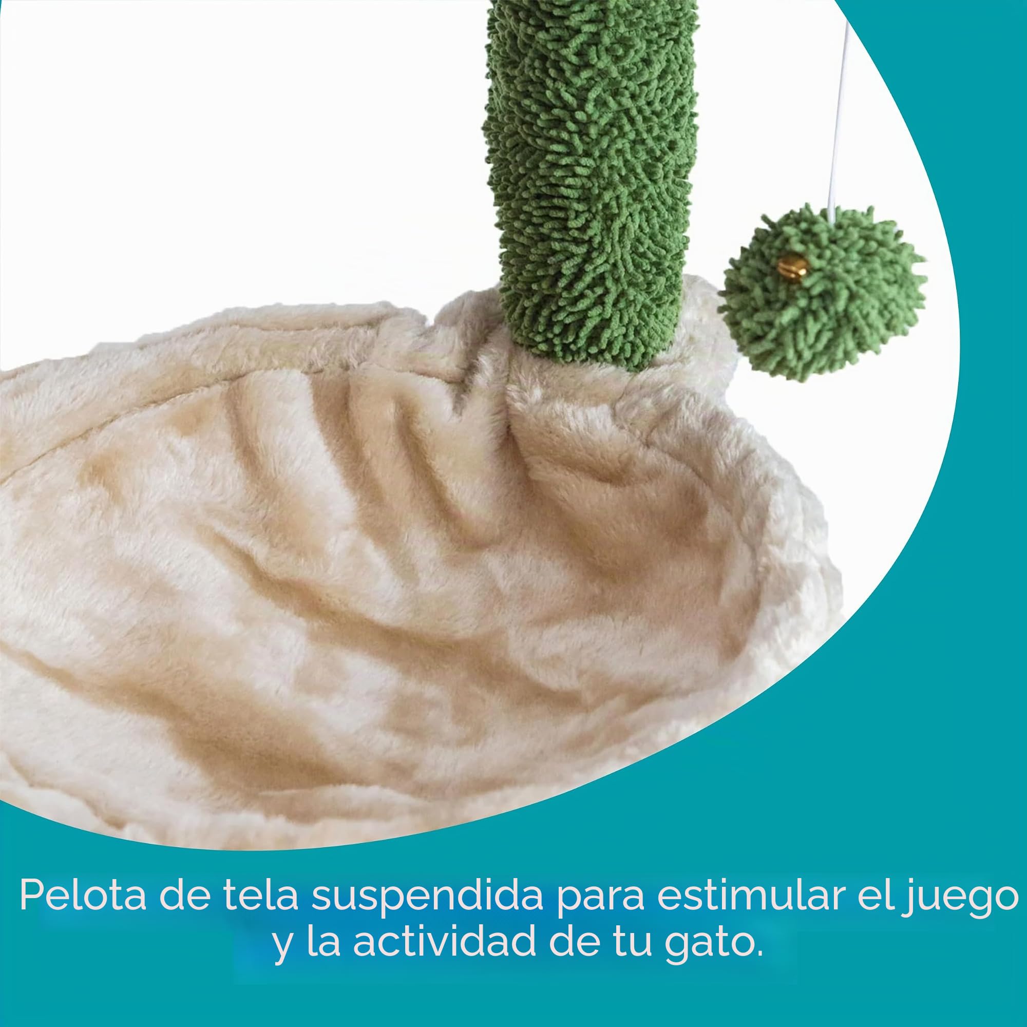 Aqpet Rascador con caseta y Hamaca de sisal y Tela, Altura 75 cm para el máximo Disfrute de su Gato, Color Beige/Verde