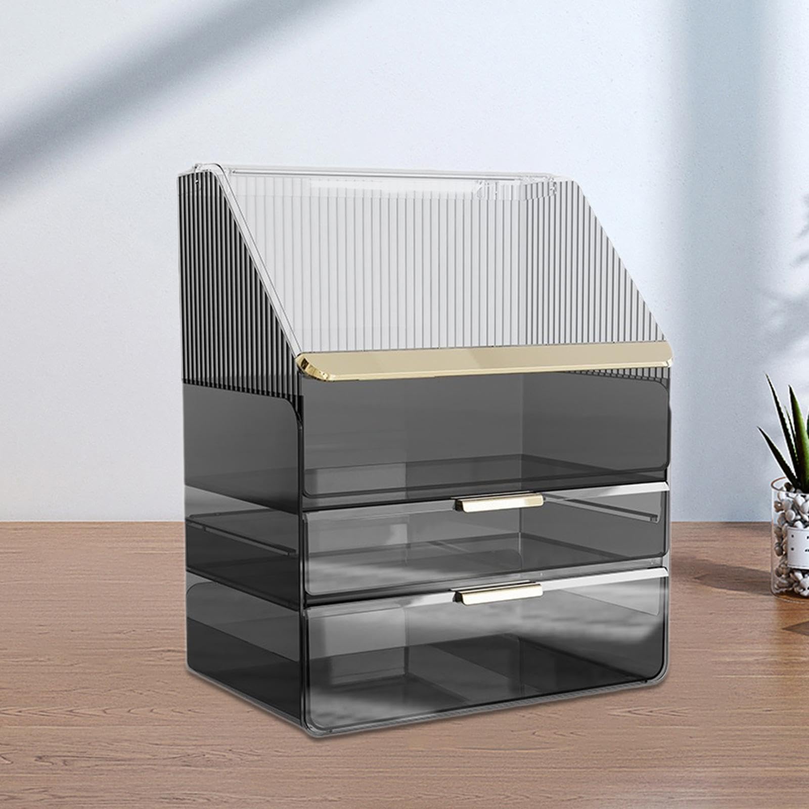 Organizador de Cosméticos Caja de Almacenamiento de Cosméticos con Cajón Alto Soporte de Belleza Multiusos Vitrina para Cremas Cajas Tocador, Negro