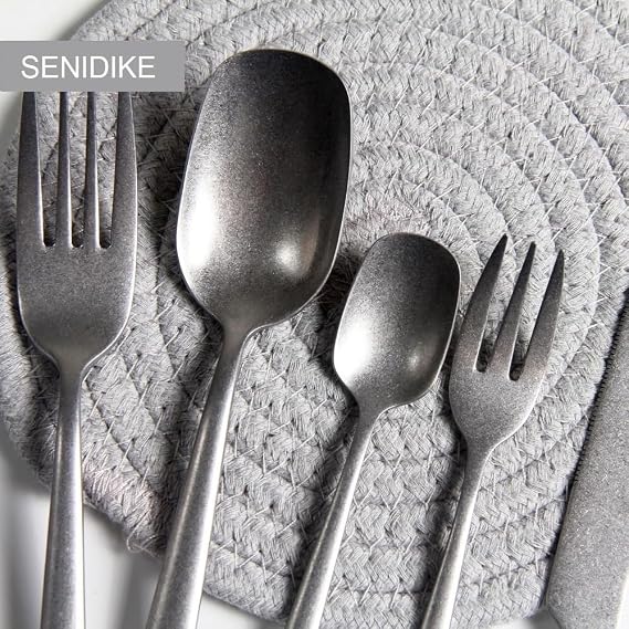 Luxury Silverware Flatware Set, 24/32/40/48 Pieces Creative Knife Fork and Spoon Set, Silver Gold Stainless Steel Steak Knives Tea Spoons for Home Kitchen Gift