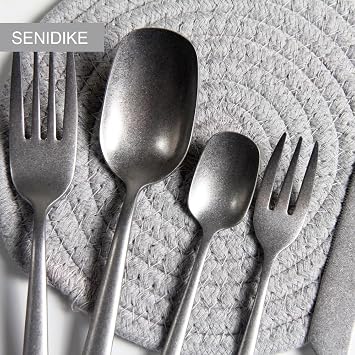 Luxury Silverware Flatware Set, 24/32/40/48 Pieces Creative Knife Fork and Spoon Set, Silver Gold Stainless Steel Steak Knives Tea Spoons for Home Kitchen Gift