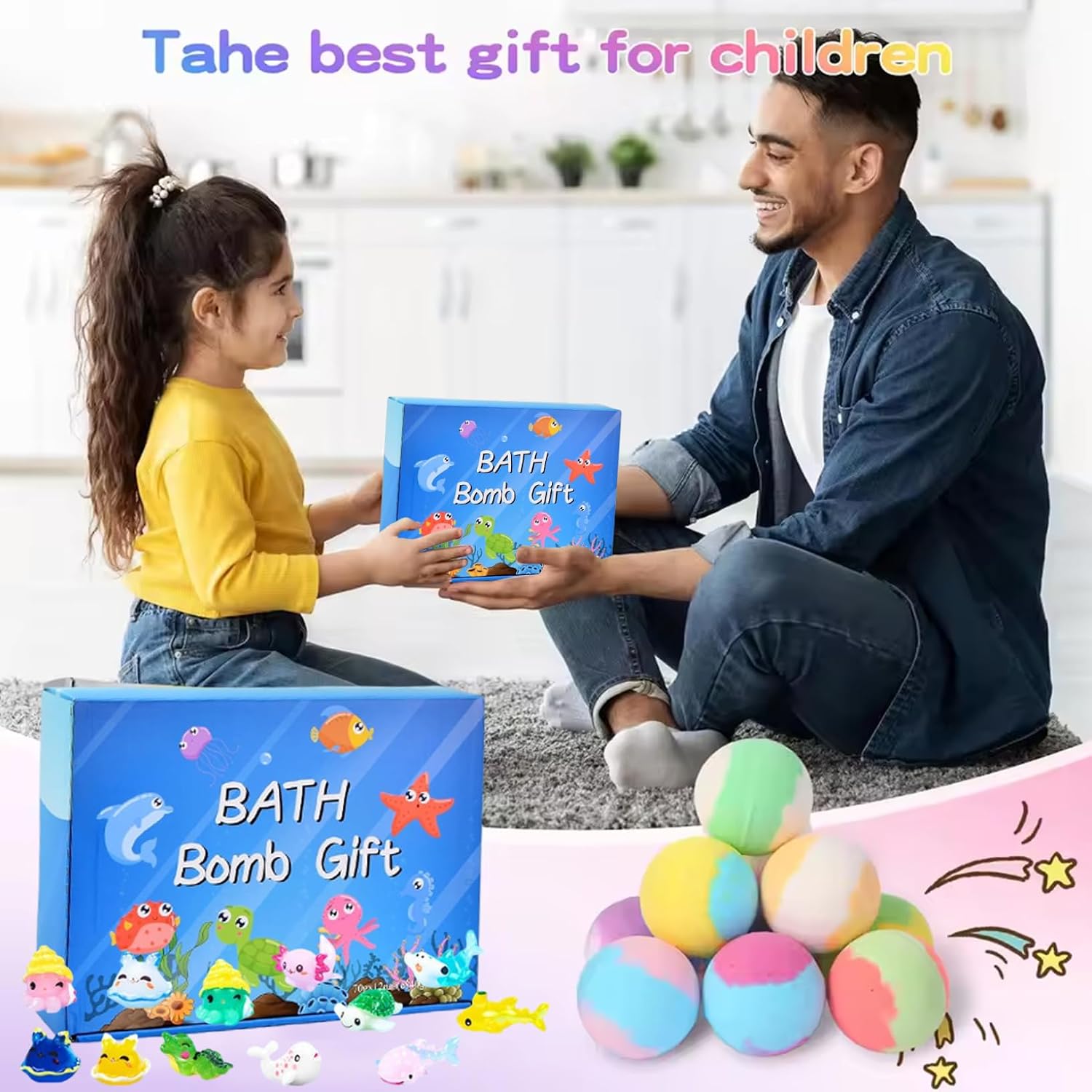 Kids Bath Bombs, 12Pcs/Set Bath Bombs with Toys Inside, 2 Inch Children Ball with Cute Animal Toys, Colorful Bubble Bathroom Supplies, Green