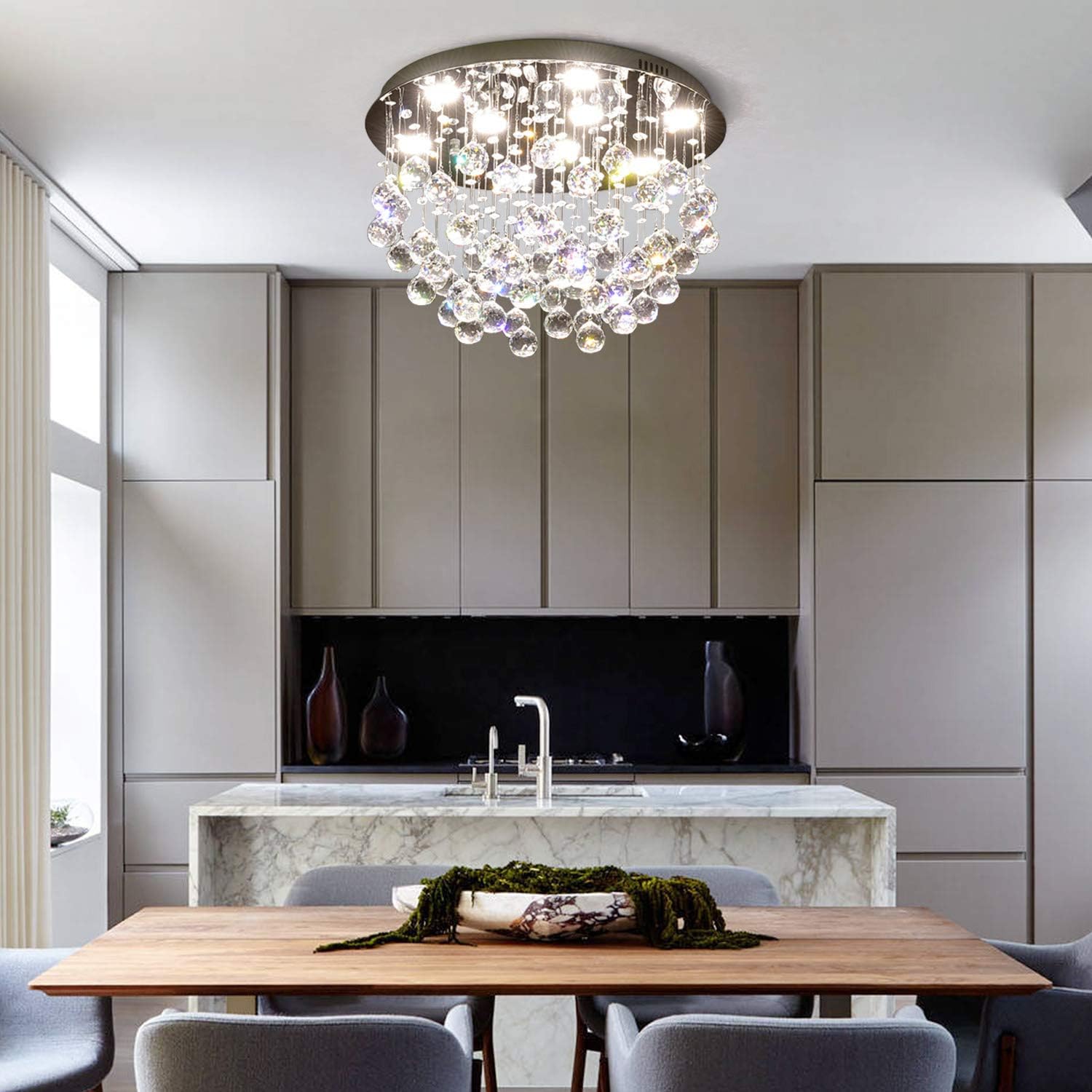 Flаѕh Dеаlѕ - 60% оƒƒ APBEAM Round Crystal Chandelier Modern Ceiling Light Flush Mount for Living Room Bedroom