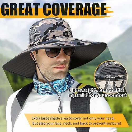 Miniatura 3 de Gran tamaño XXL y ala ancha Sombreros de sol para hombre, UPF50+resistente al agua sombrero de pesca Boonie para senderismo, safari, playa, jardín