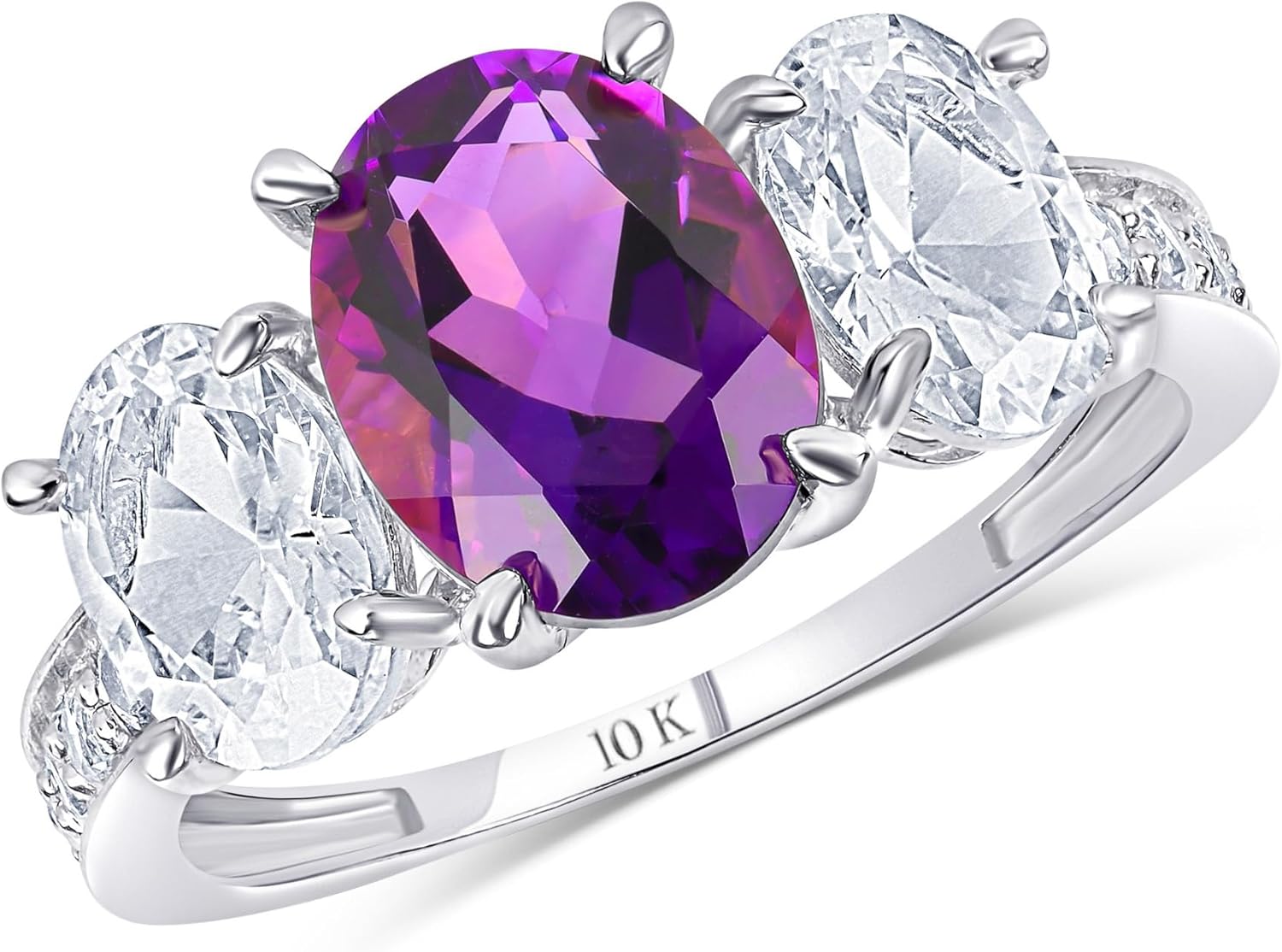 MAX + STONE Solid 10K Gold Gemstone Rings for Women | Three Stone Birthstone Rings in Sizes 6 to 8 | Anti Tarnishing Real 10kt Gold Statement Cocktail Ring with Gift Box