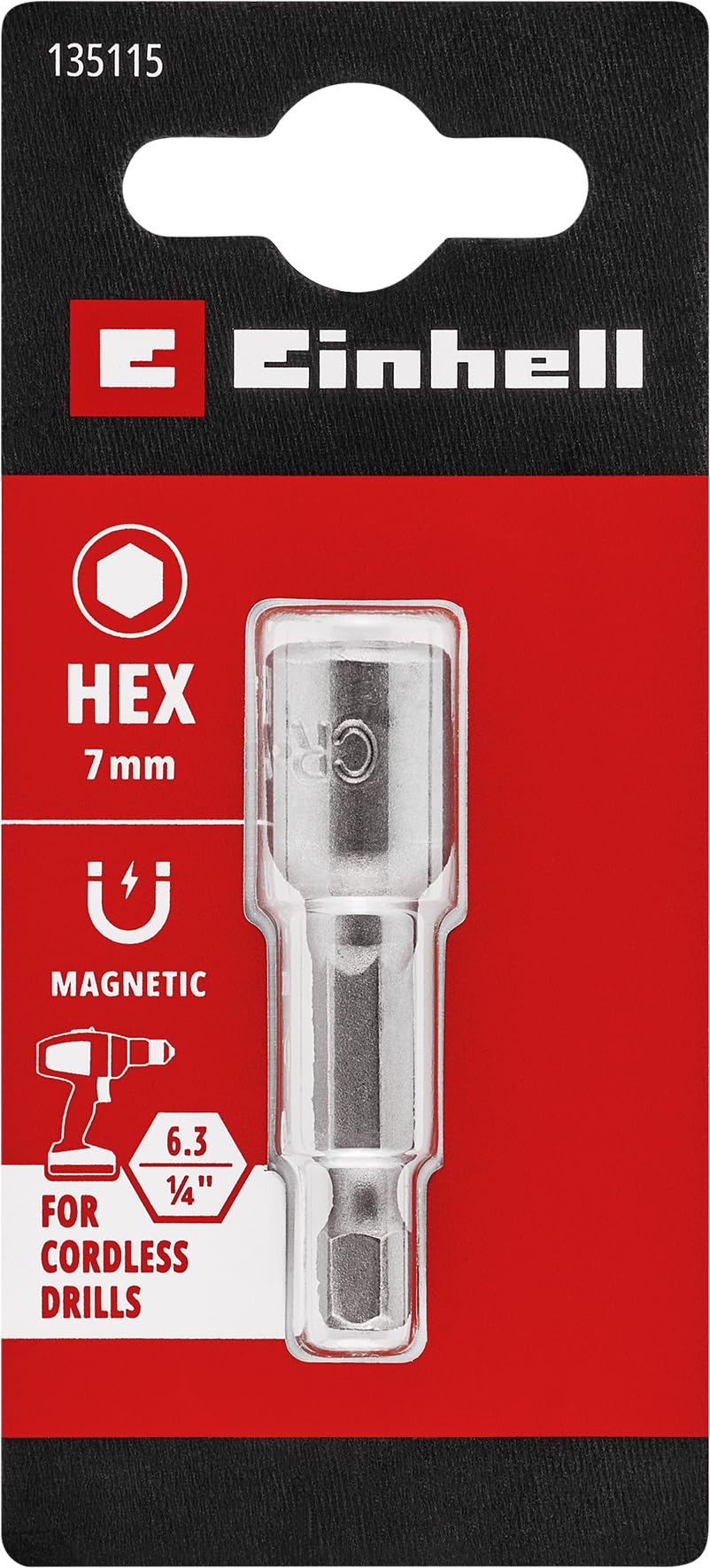 Orijinal Einhell Manyetik Lokma Ucu, 7 mm (Krom Vanadyum Çelik, 48 mm, E 6.3/1⁄4”, Akülü Vidalama ve Matkaplar İçin) - 49135115