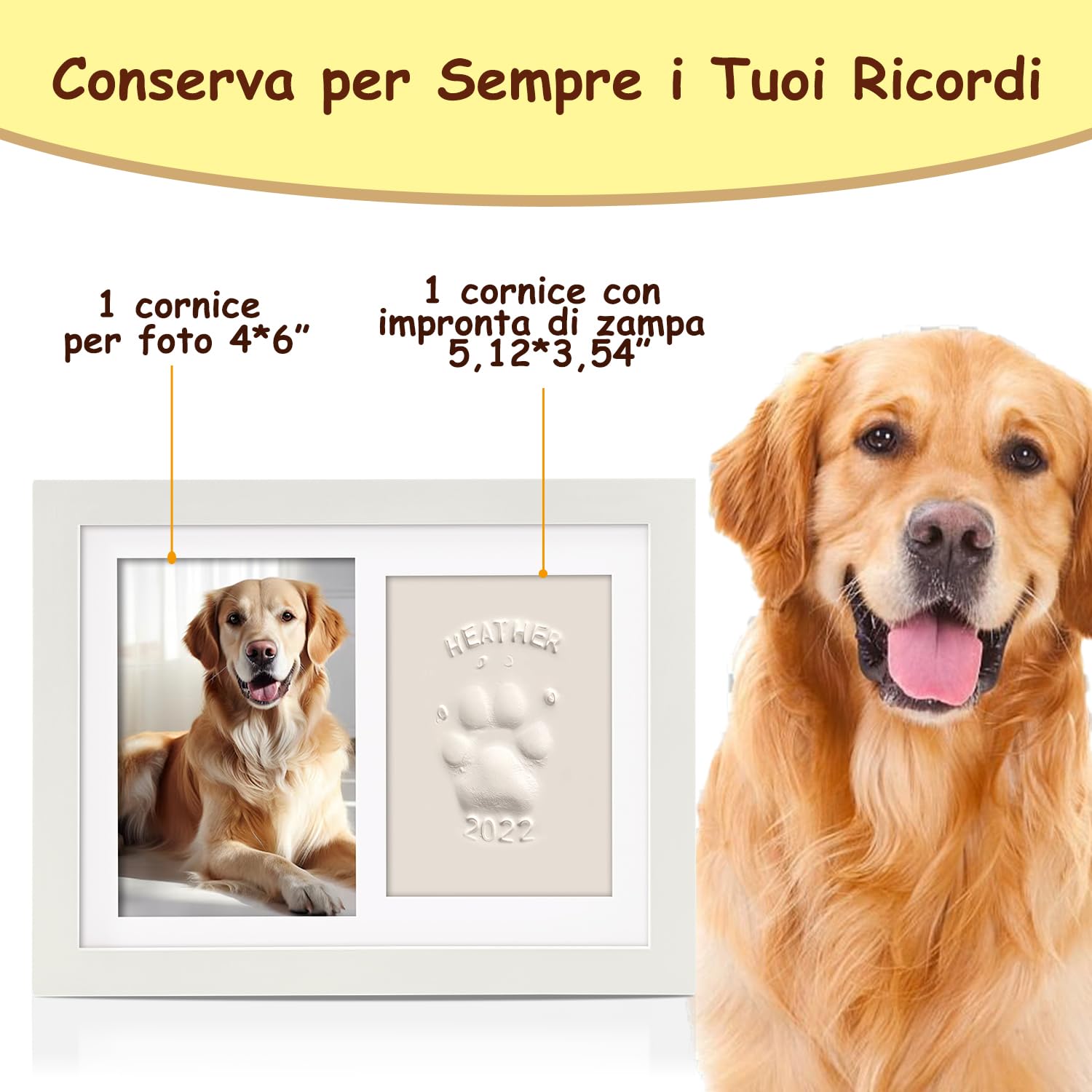 Cornice per Foto Animali Domestici con Argilla Impronta, Shadow Box 6" x 4" Bianco