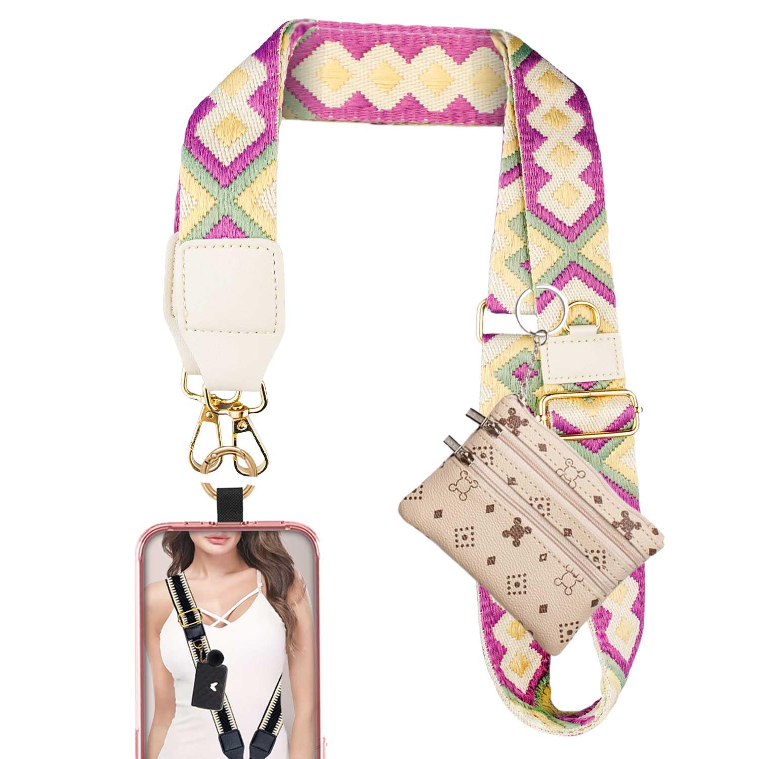 Clip and Go - Tracolla per telefono con portafoglio e cordini per cellulare, da donna