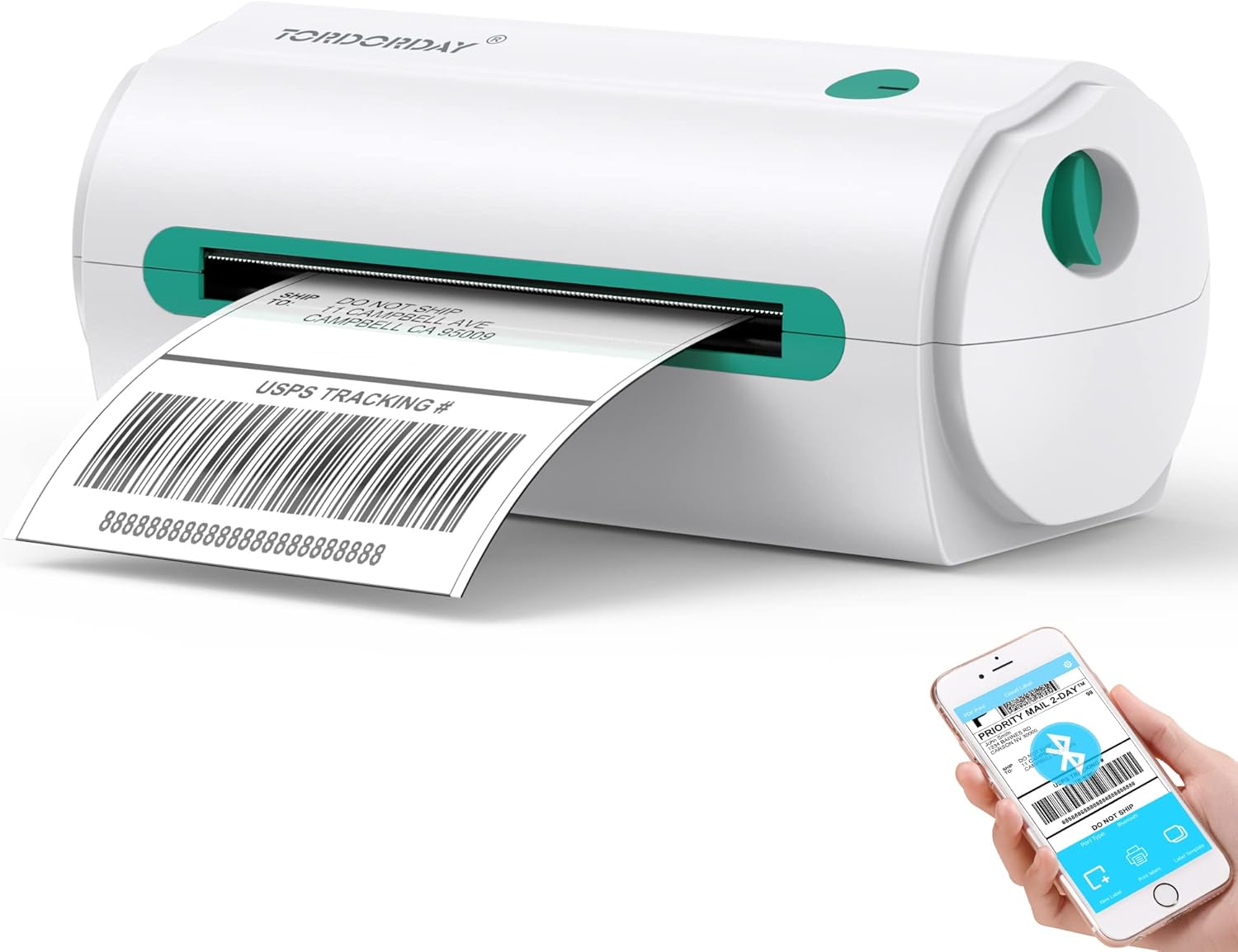 Bluetooth Thermal Label Printer Work with App Elabel-Tordorday Wireless 4x6 Shipping Label Printer for Shipping Packages, Compatible with USPS, ...