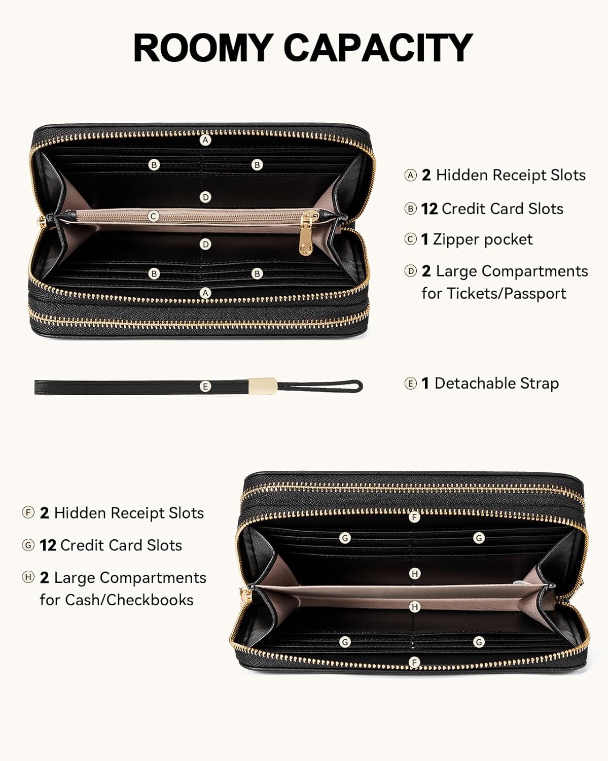 BOSTANTEN Wallets for Women Leather RFID Double Zipper Around Credit Card Holder Large Capacity Wristlet Clutch Wallet - Image 7