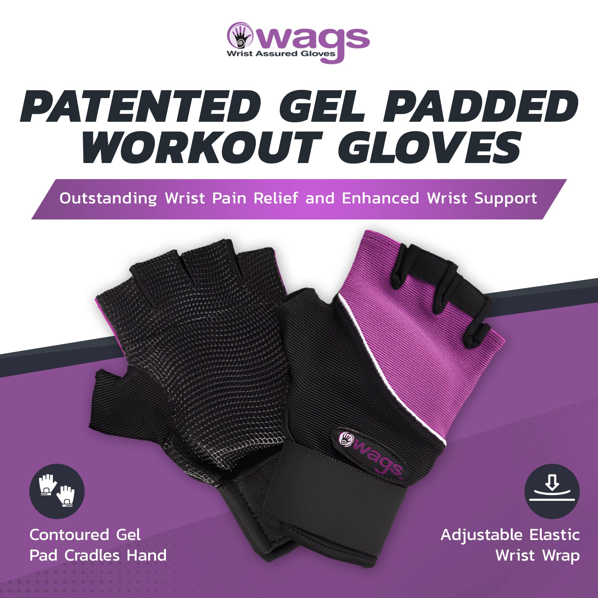 WAGs Ultra Wrist Assured Gloves - Workout Support for Women and Men With Patented Ergonomic Gel Pad and Wrap, Extra Small