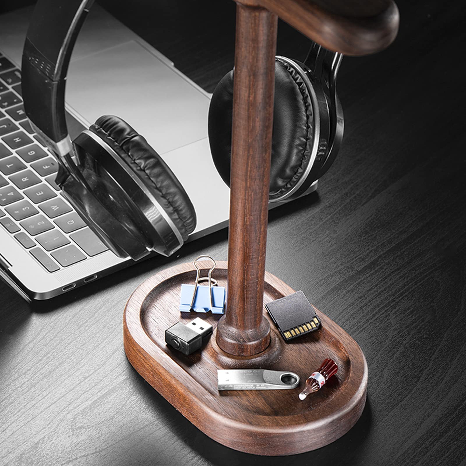 Supporto Cuffie Black Walnut Headphone Stand Desktop Holder Holder Holder Display Display Display Creativo Multifunzionale in Legno massello Auricolare Stand Cuffie