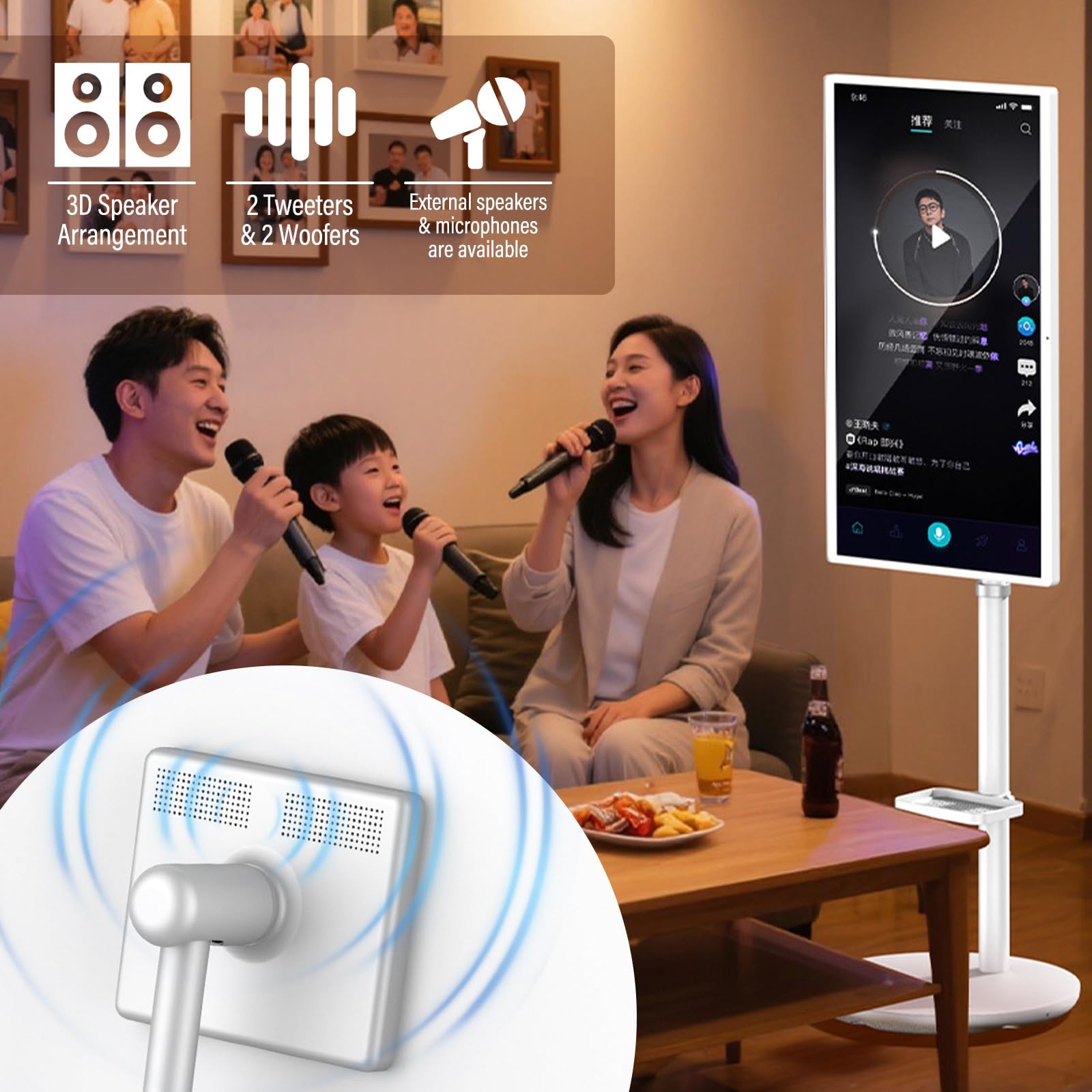 TV Portable pour Extérieur 32 Pouces, TV sur roulettes, Android Smart Screen, Portable Display with Battery, pour Visioconférence Et Présentations