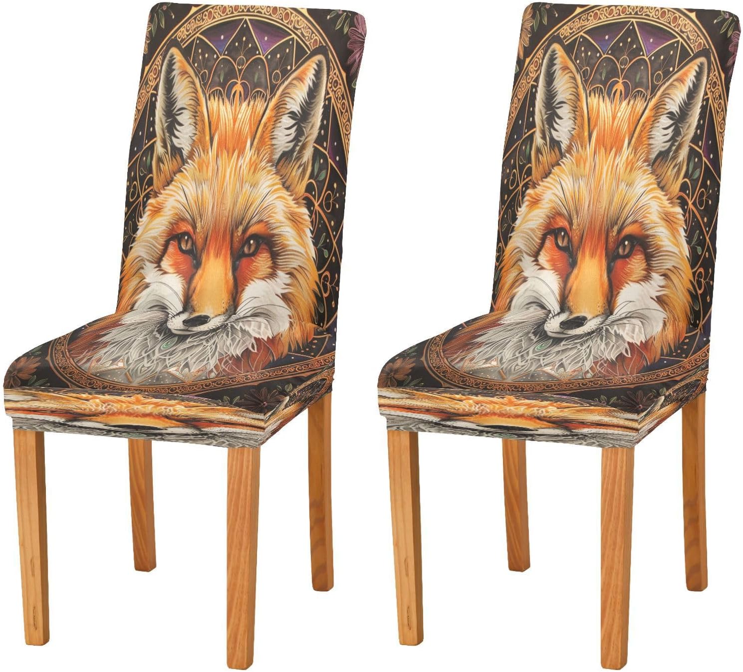 ALAZA Fox Moon Sun Star Dining Room Chair Slipcovers Dining Chair Covers Parsons Chair Slipcover Office Chairs Stretch Chair Covers for Dining Room