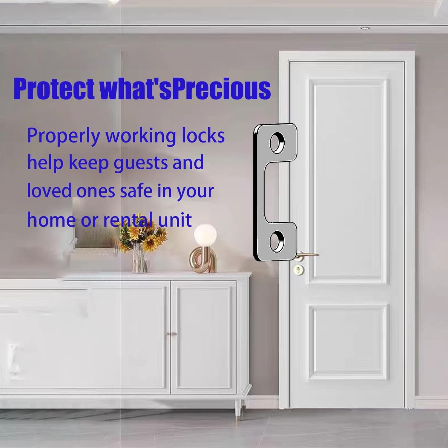 Adjustable Strike Plate for Exterior Doors - Large Hole for Deadbolts & Electronic Locks - Home & Rental Security - Smooth Lock Every Time - Door Hole Cover Plate with Threaded Screw (2)