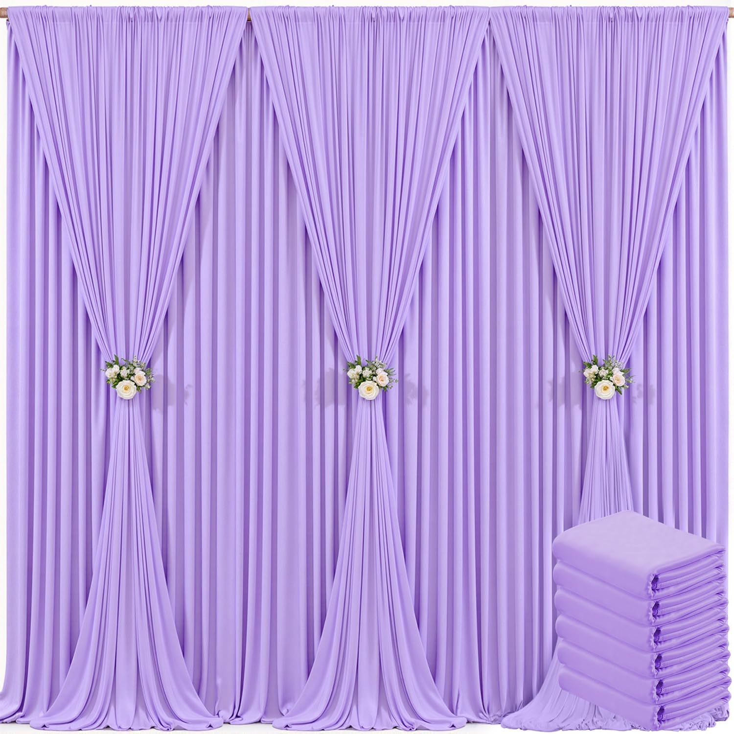 6 Panels Lavender Backdrop Curtain for Parties Wedding Light Purple Wrinkle Free 30ft x 10ft Backdrop Drapes for Baby Shower Birthday Party Photo