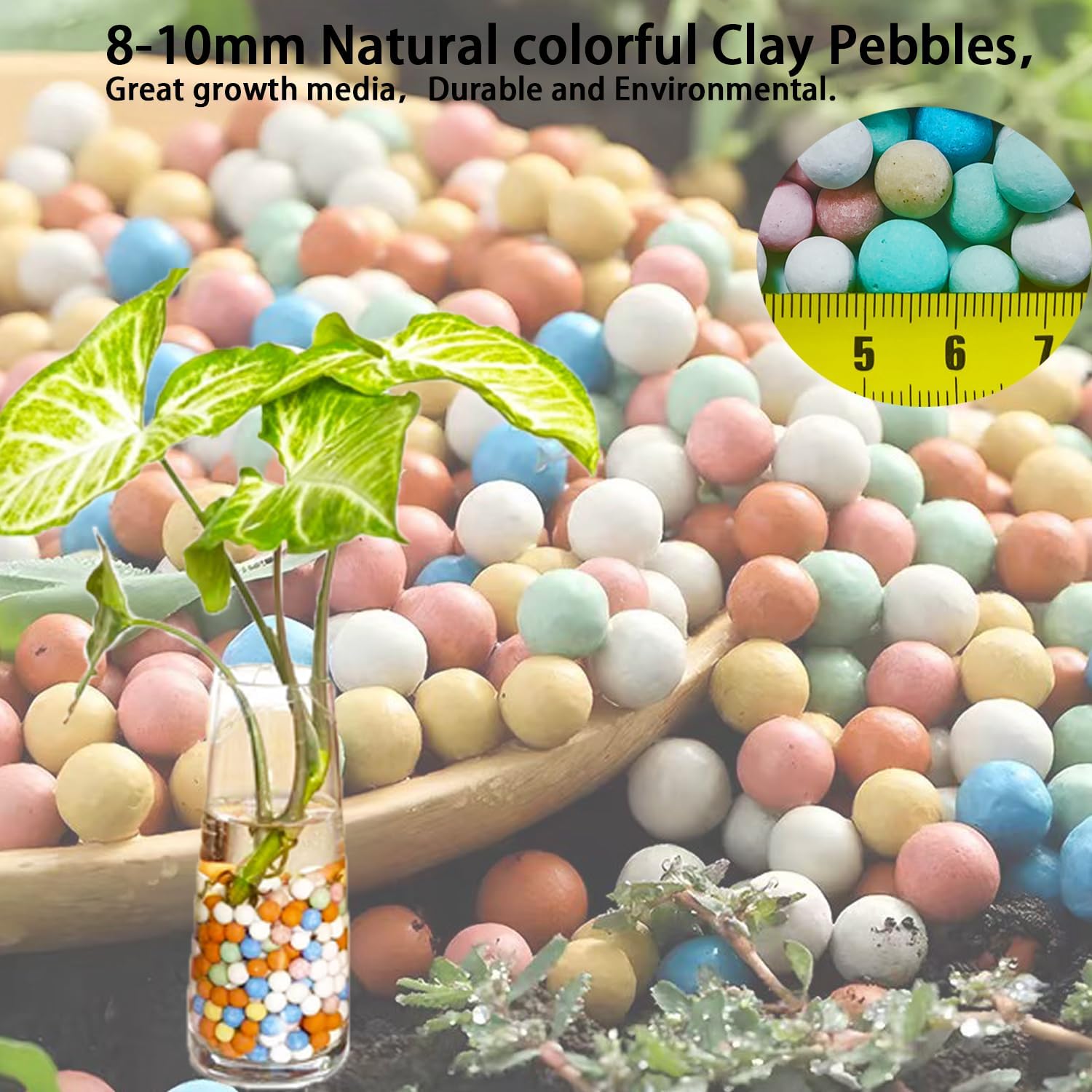 Colorful Leca Clay Pebbles 5LBS for Plants 8-10mm Natural Organic Leca Balls Indoor Potting Garden Soil for Orchid, Succulents, Hydroponics, Decoration, Drainage (Colorful-2, 5 lbs)