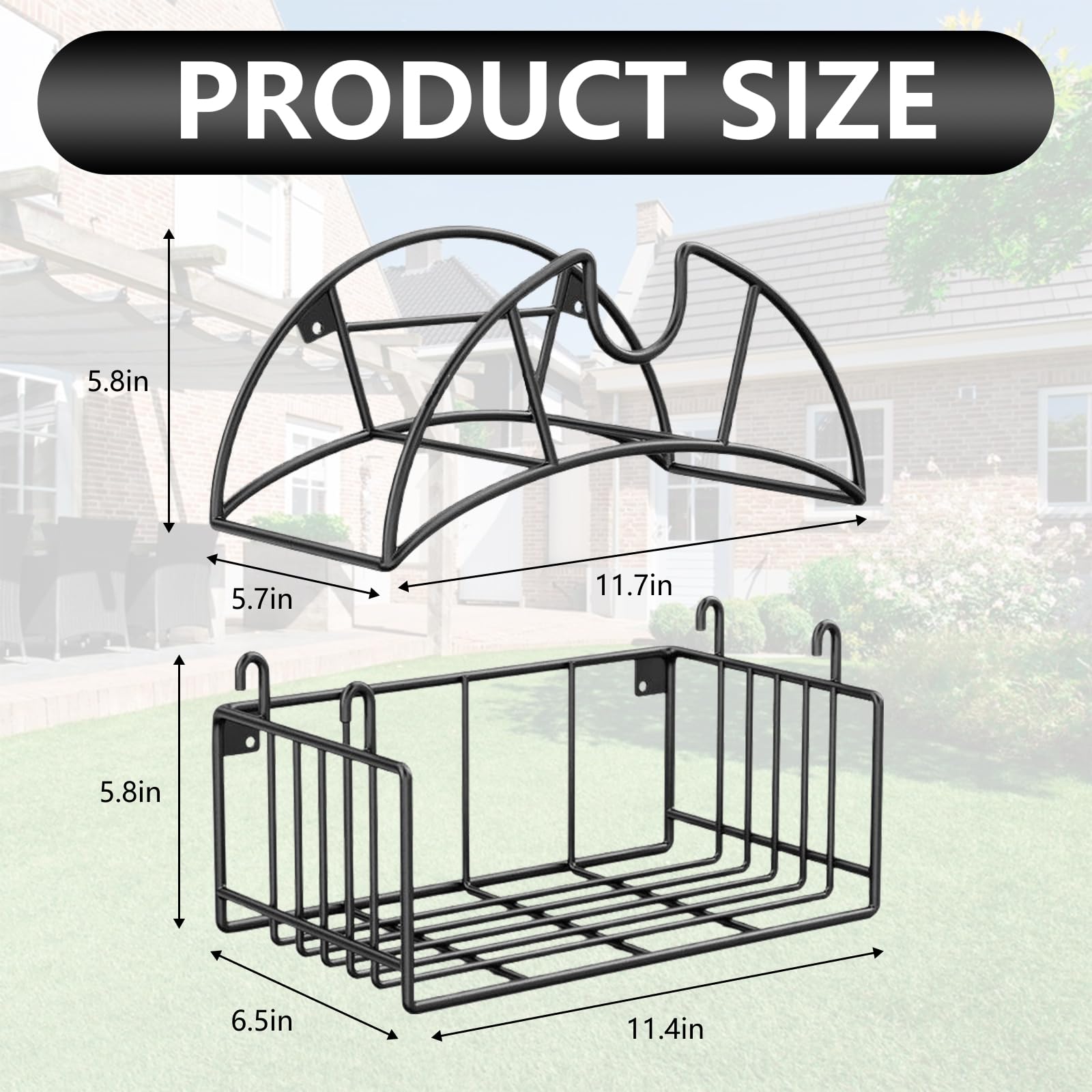Soporte Manguera Jardin, Soporte de Pared para Manguera de Jardín con Cesta de Almacenamiento de Herramientas Metal de Gran Resistencia Portamangueras Pared para Garaje Patio Garaje Césped