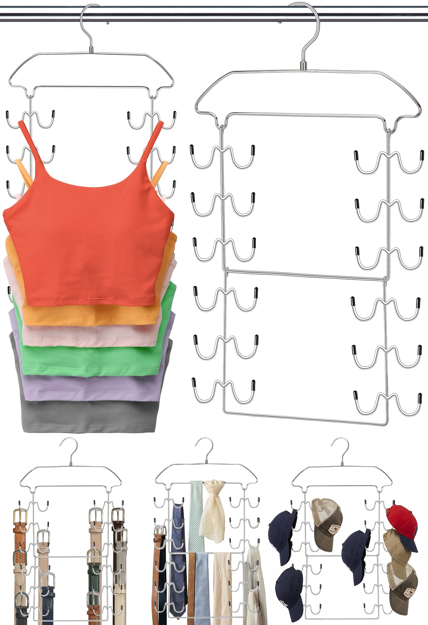 Photo 1 of 2 Pack Tank Top Hanger Space Saving, 360° Rotating Closet Organizers and Storage, 6 Tier Metal Bra Organizer with 24 Hanging Hooks, Small Space Solutions, RV Apartment College Dorm Room Essentials