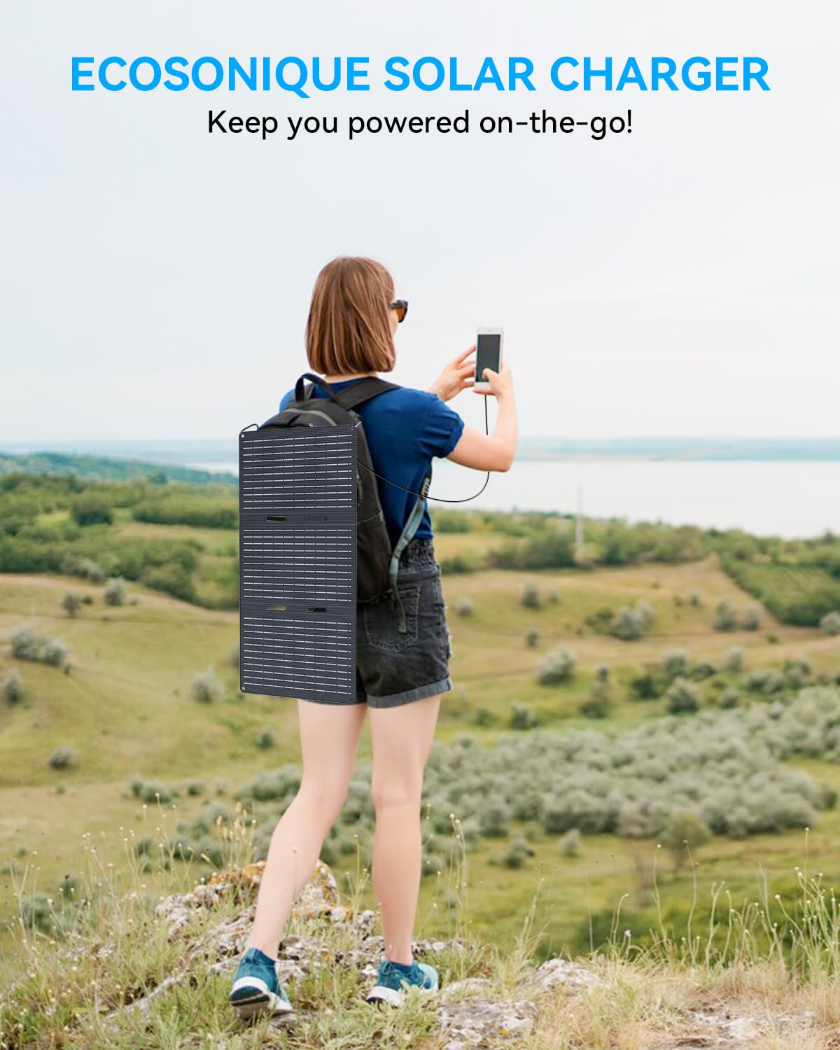 Ecosonique - Cargador solar portátil plegable de 30 W con USB C, USB A, carga rápida, impermeable, para camping, mochileros, compatible con teléfono celular, iPhone, iPad, Samsung Galaxy, LG, baterías