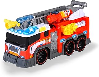 Dickie Toys - Camion dei Pompieri cm 38, 203307000, +3 anni, con luci e suoni, sistema a ruota libera, funzione spruzza acqua, scala estensibile