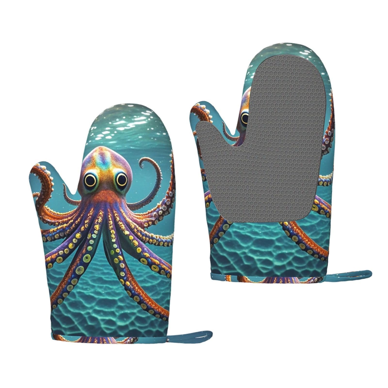 Oven Mitts Sets of 2 Heat Resistant Kitchen Gloves Giant Octopus Oven Mitts BBQ Oven Gloves Non-Slip Silicone Oven Mitts Waterproof Cooking Safety Gloves for Kitchen Baking Cooking
