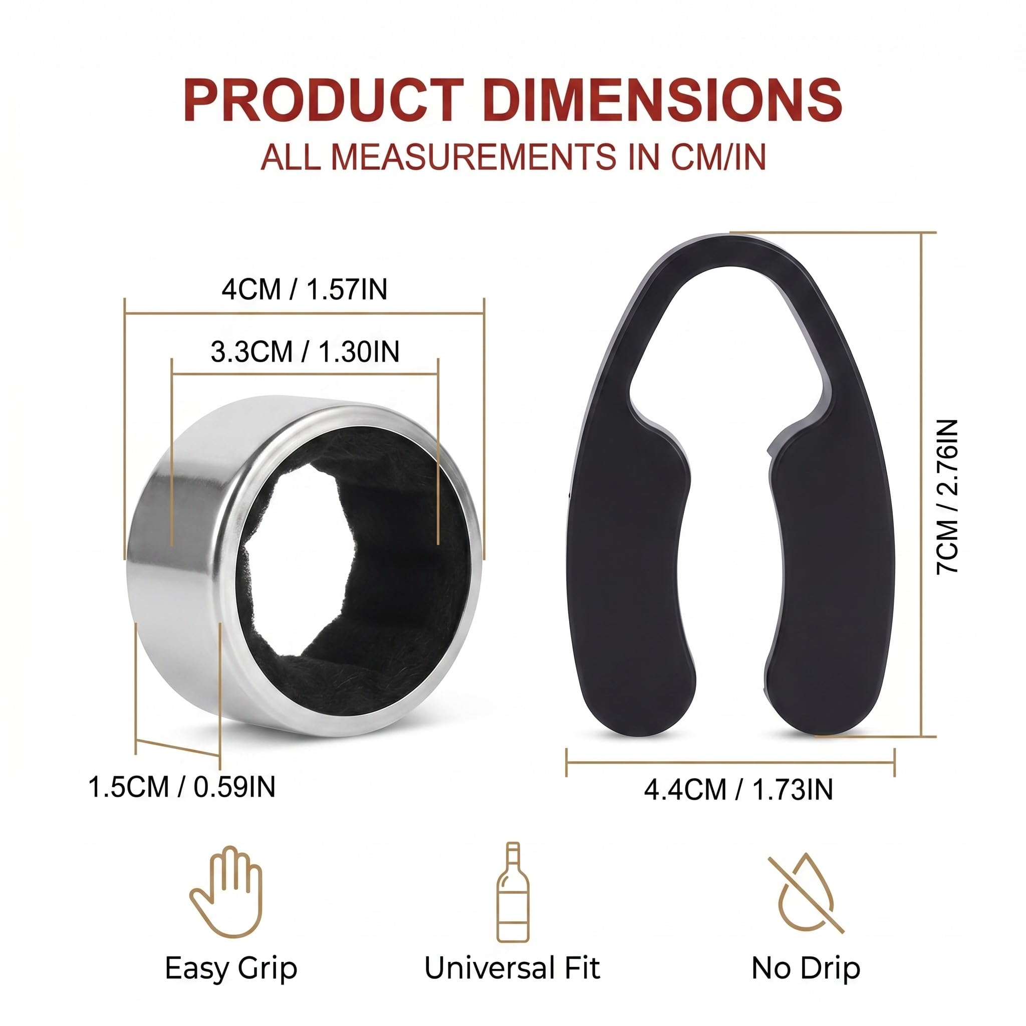 Set de 4 Piezas Cortador de Cápsulas de Vino y Anillos Antigoteo, Accesorios de Vino Profesionales para Quitar el Papel de Aluminio de Botellas, Corta Cápsulas Ergonómico y Duradero, Negro