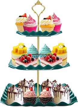 DAFURIET Plastic Dessert Cupcake Stand, 3 Tier Cupcake Tower Holder, Green