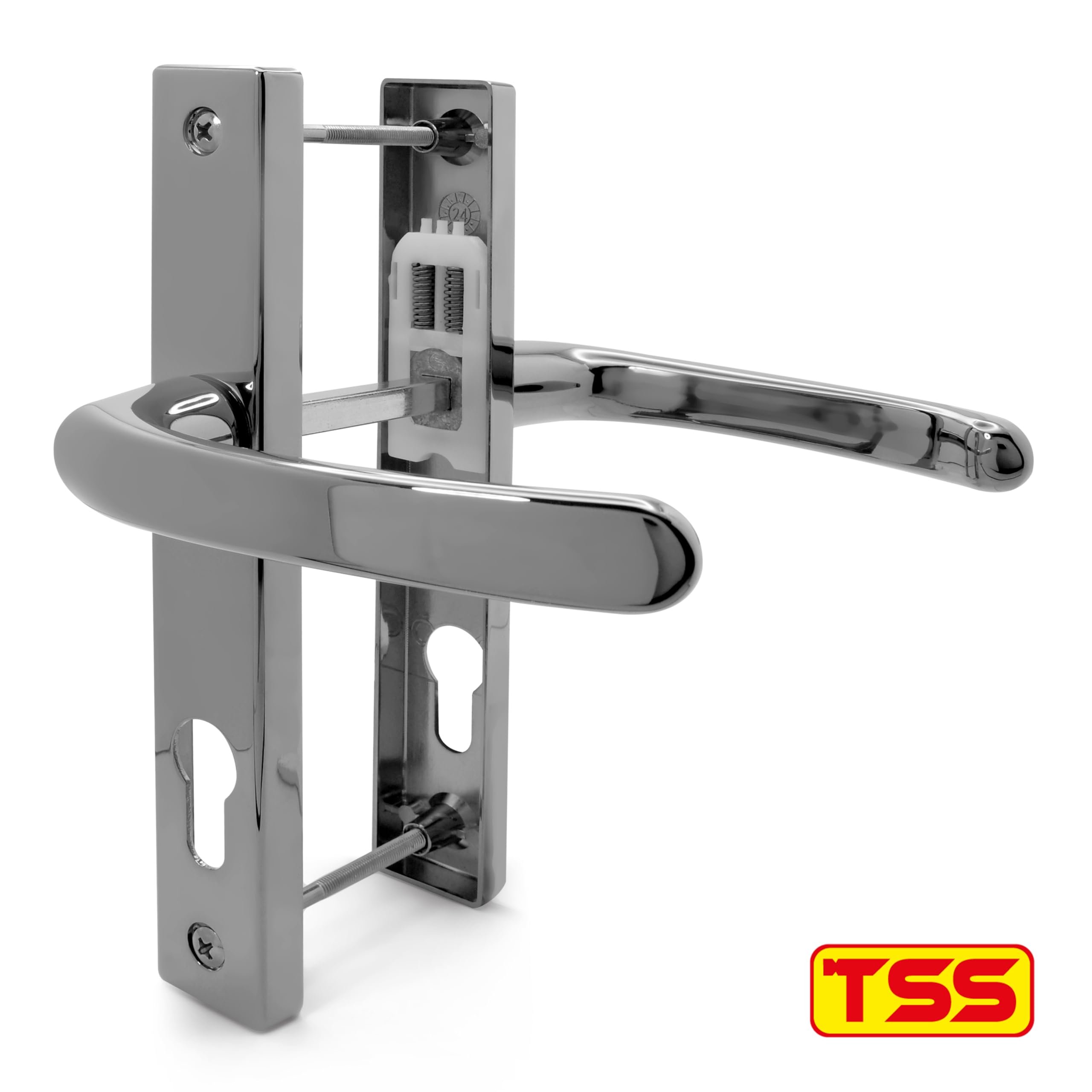 TSS UPVC Door Handle Set, 72mm PZ (Centres), Lever/Lever, Screw to Screw 180mm with Backplate 210mm x 32mm - Image 4