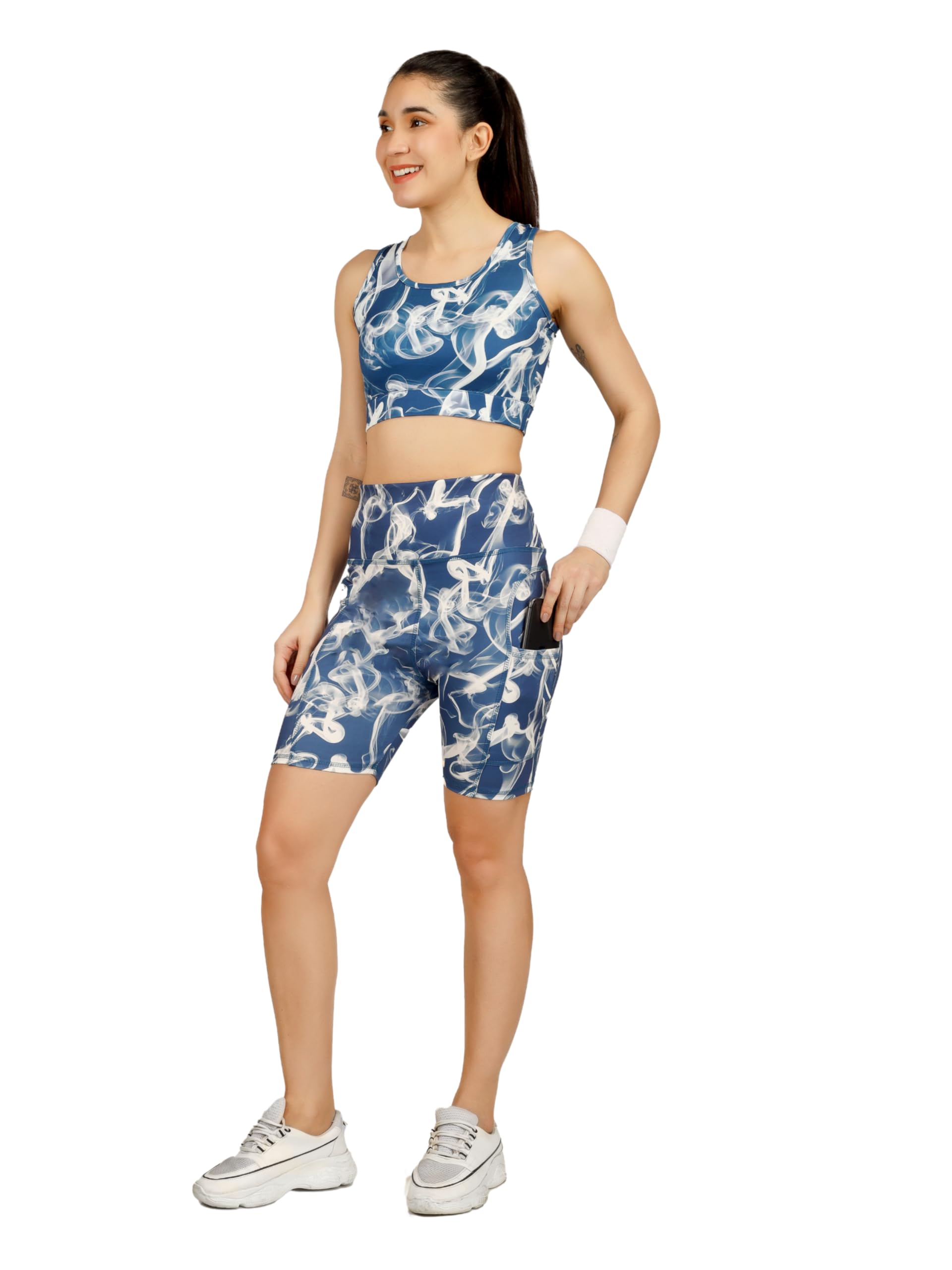 Women’s High-Waist Biker Shorts & Sports Bra Set Smoke Print – Seamless 2-Piece Workout set Outfit, Moisture-Wicking Gym & Yoga Wear Wire Free-image-18