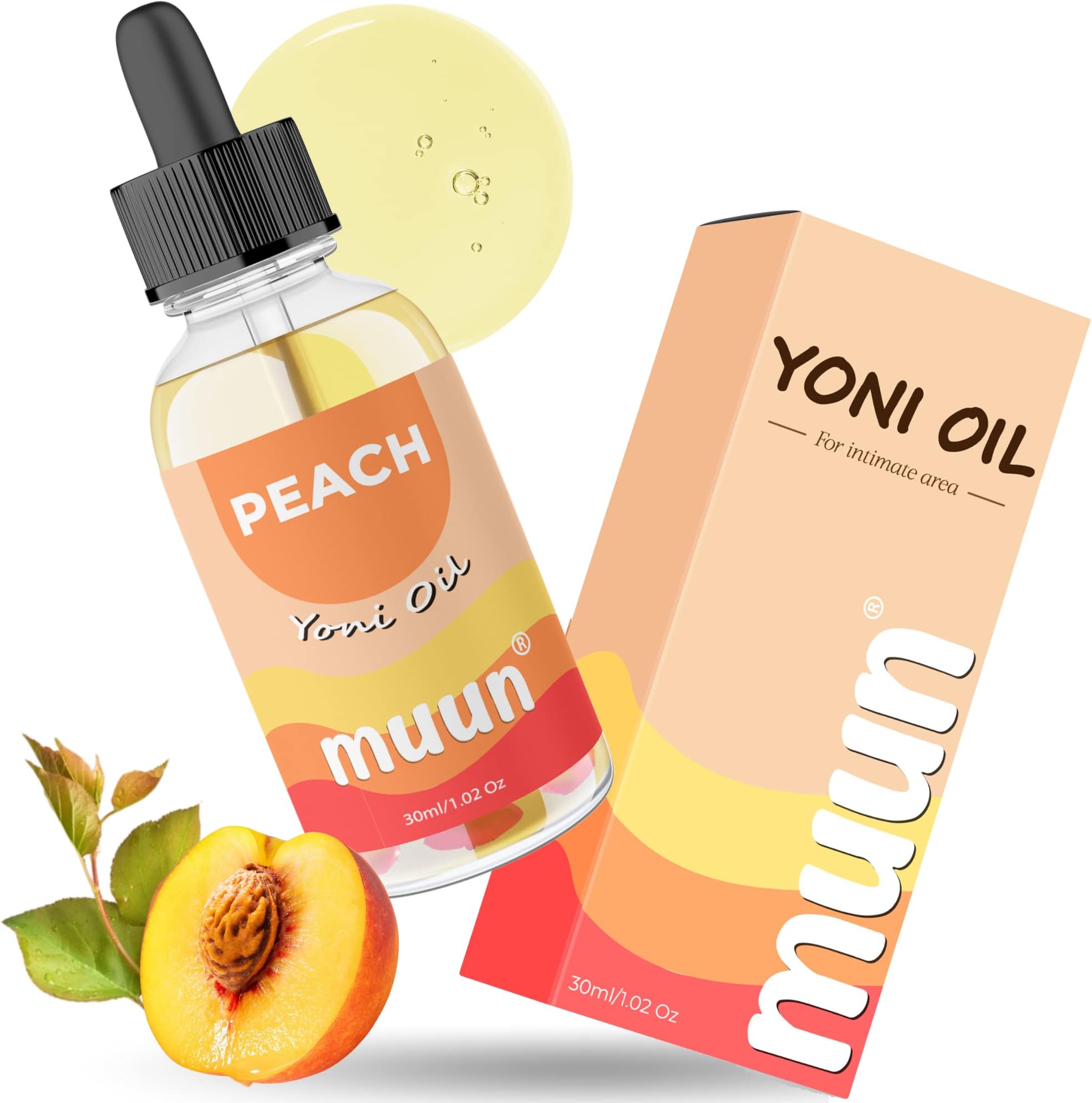 Muun Peach Yoni Oil for Dryness, After Shave Oil Ingrown Hair, Moisturizer & Nourishing Intimate For Women, Soft & Smooth Feminine Oil, 100% Natural, Peach Scent
