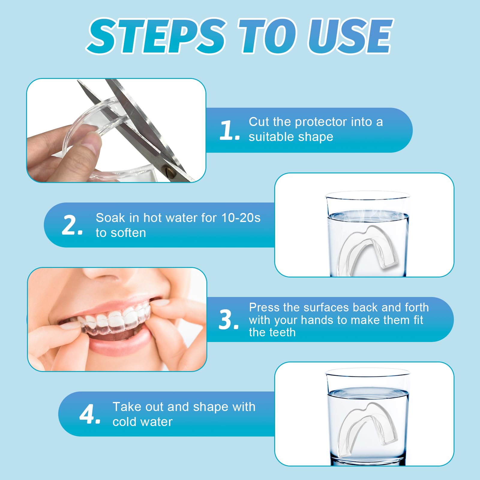 4 Piezas Férulas Dentales, 2 tamaños Ferula Descarga Bruxismo, Kit de Protección Dental, Férula de Descarga Nocturna, Mejora la Del Sueño